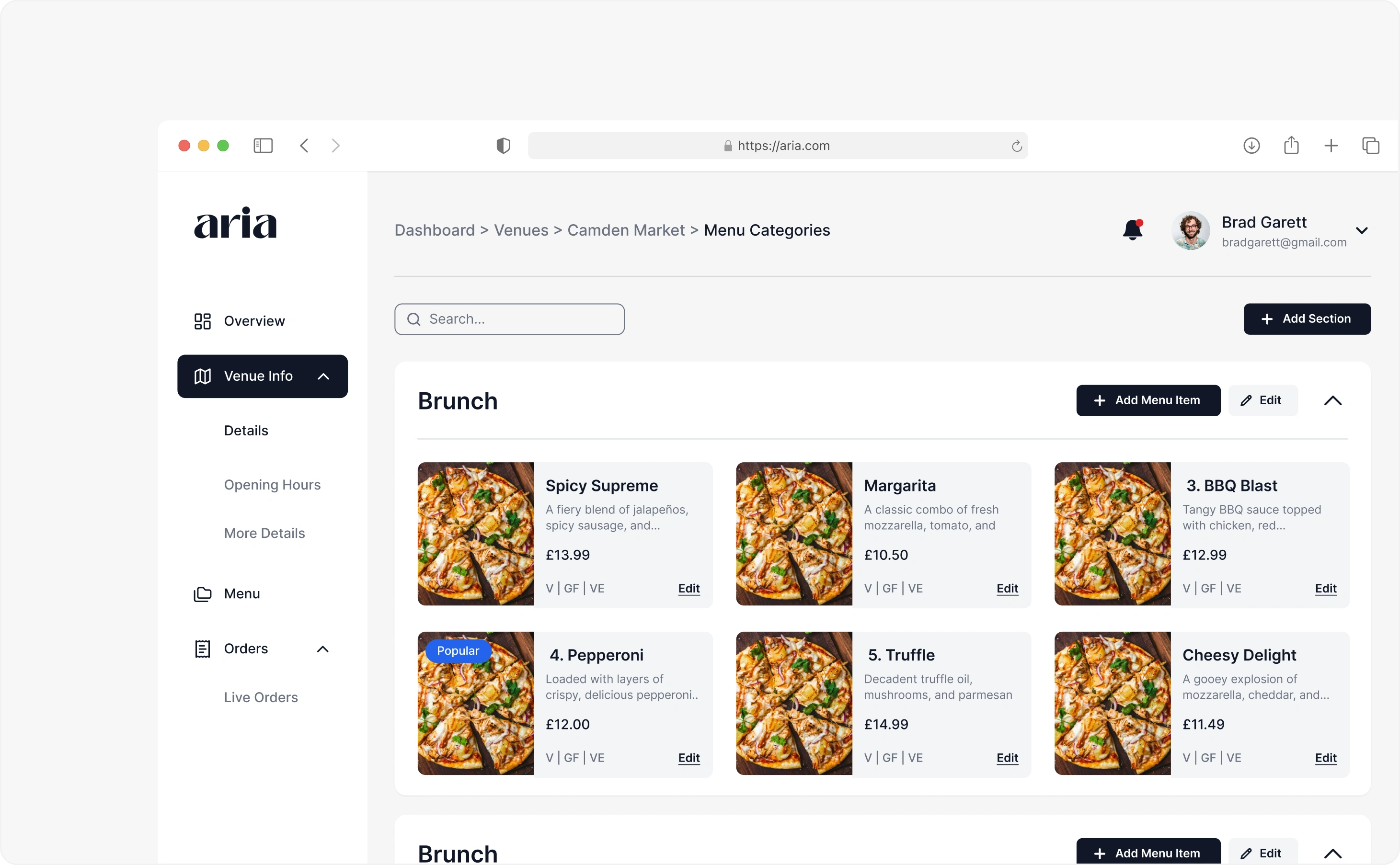 Web app for the restaurant portal