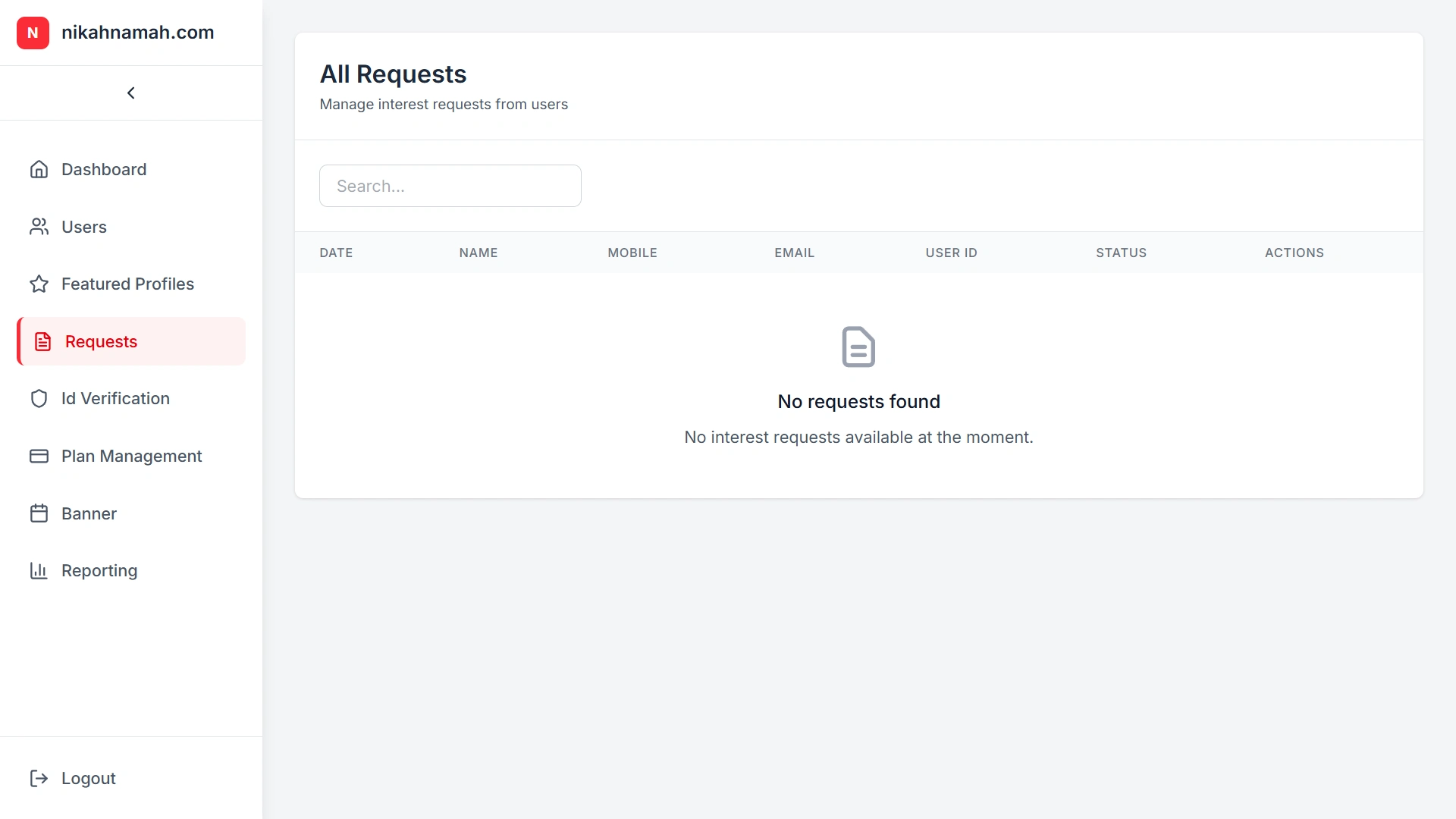 Requests queue: “Review and manage interest requests sent by users in a dedicated queue, with search and status tracking.”