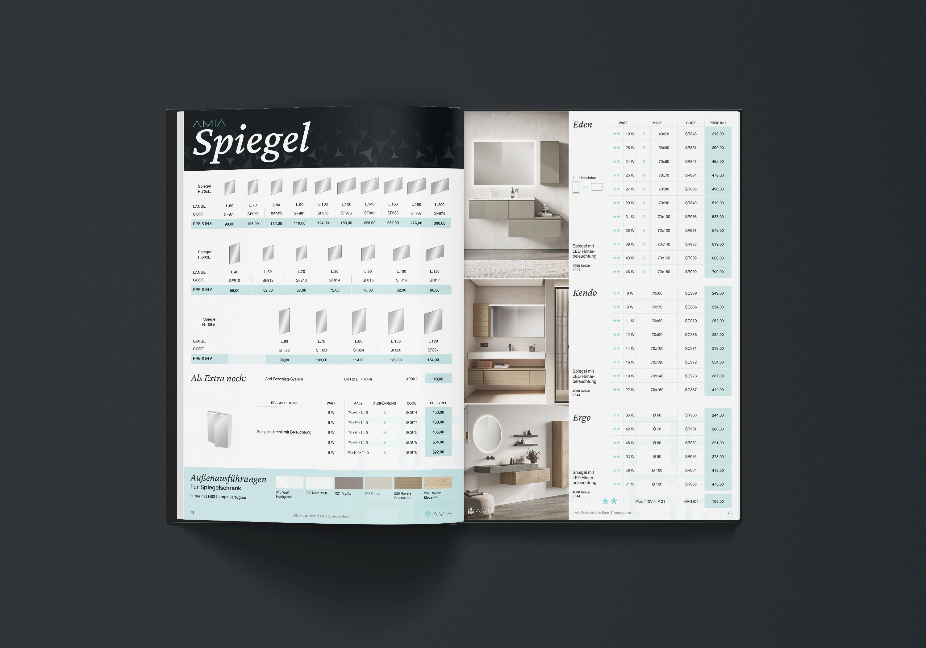 AMIA catalog design – prices of mirrors