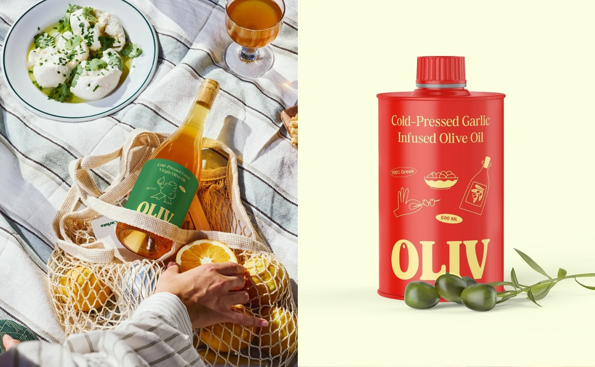 Glass Bottle and Rounded Tin Can Packaging