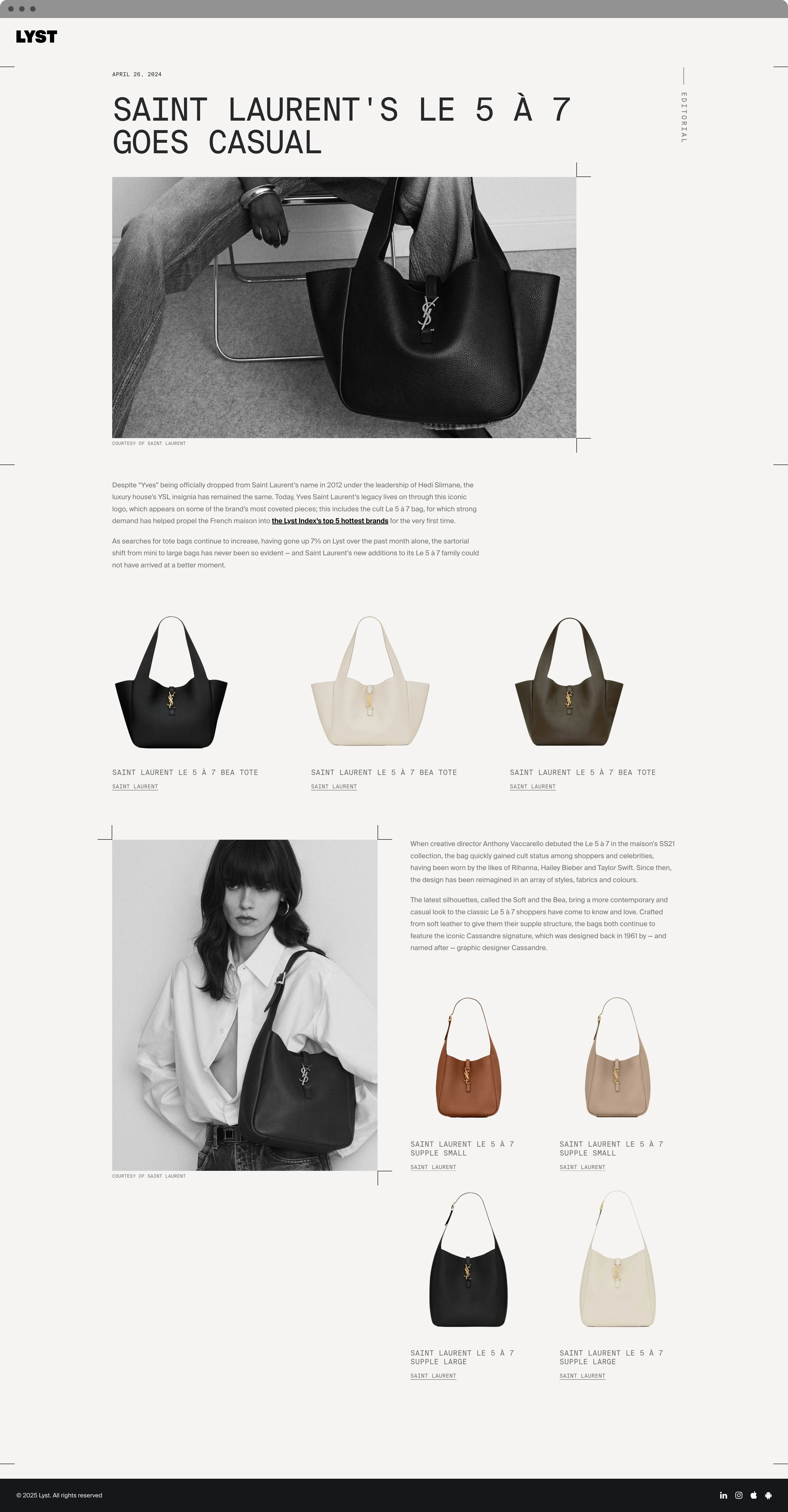 Saint Laurent feature page using an editorial template