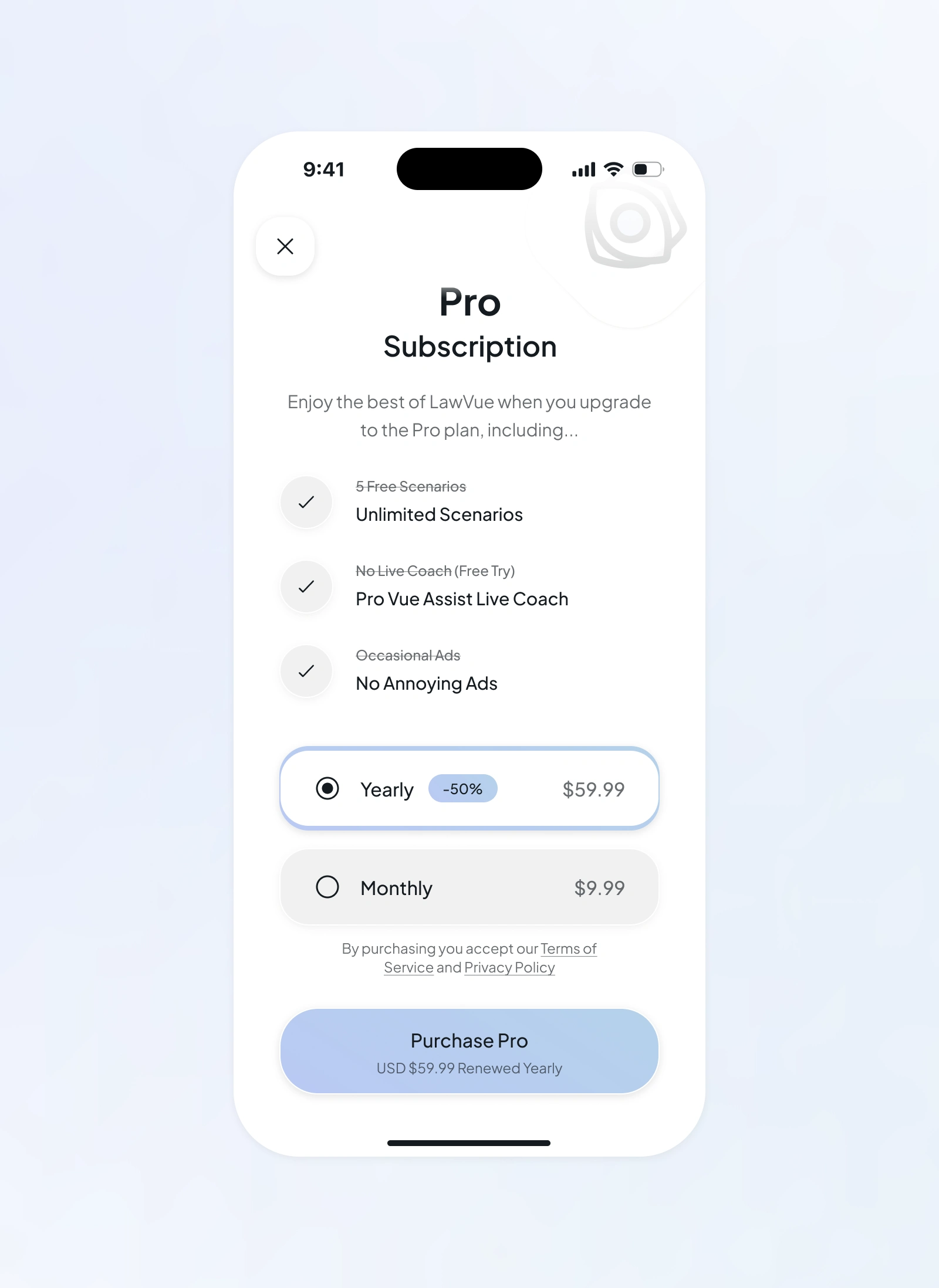 Pro Subscription screen mockup