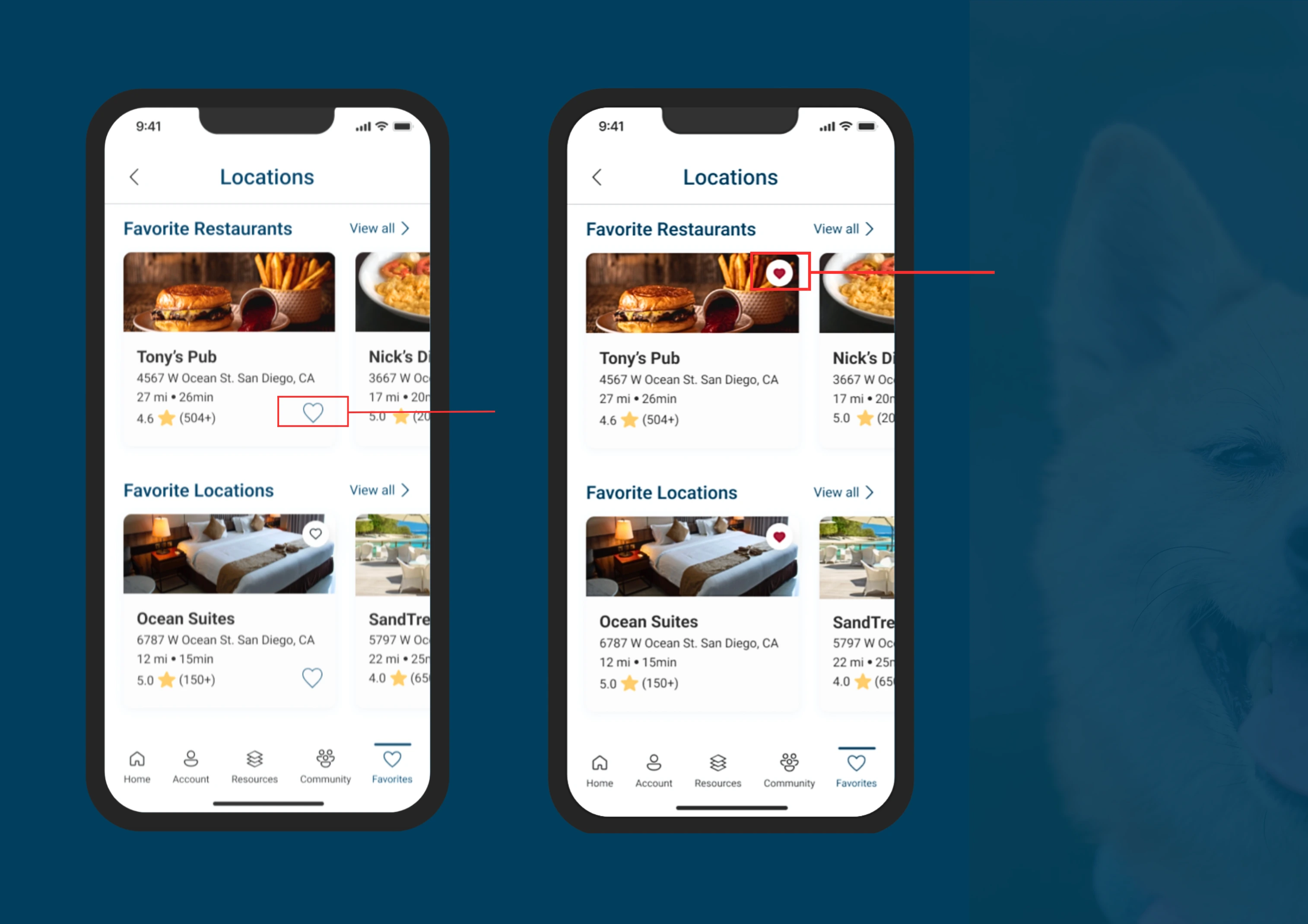 I filled in the icon and positioned it adjacent to the image, away from the text, to prevent any clutter or confusion. The heart icon is now filled and properly situated.