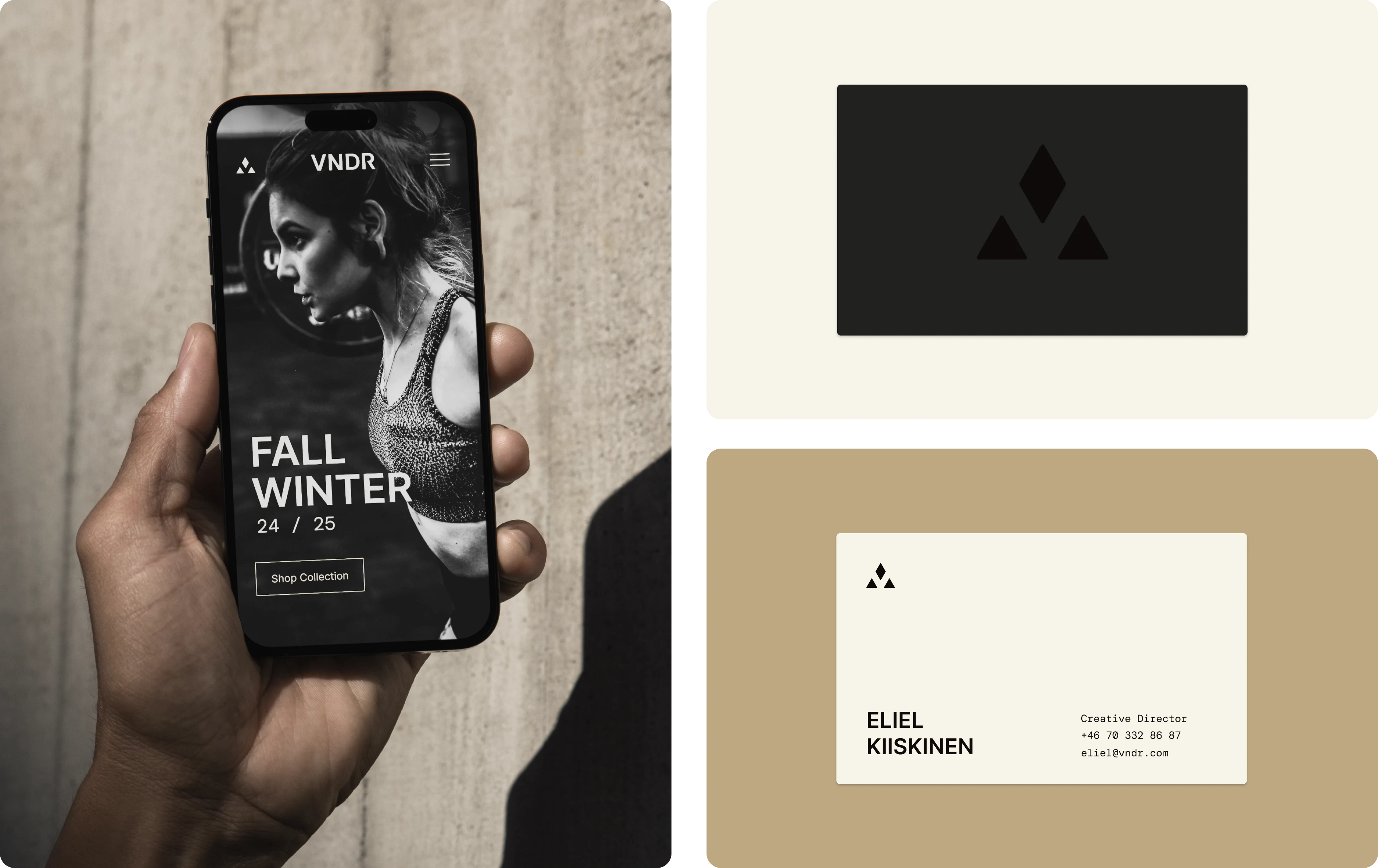 Website mockup, printed business cards.