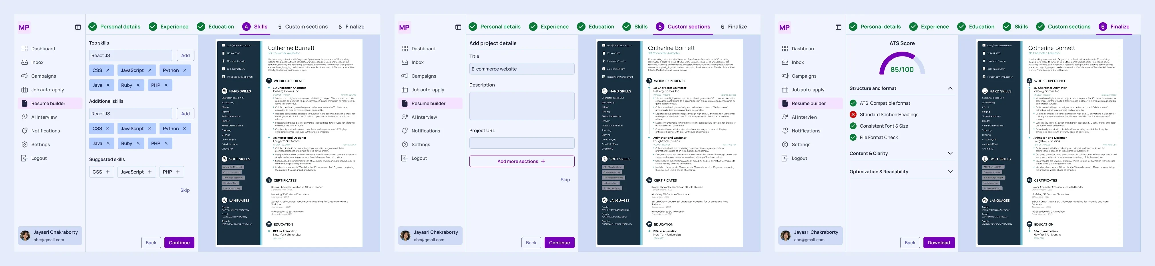 A resume builder tailored specifically for tech students to maintain platform consistency and niche focus.