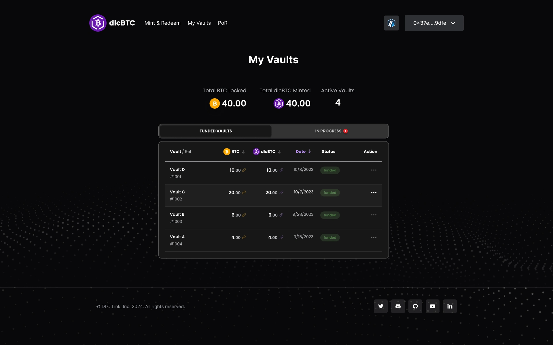A centralized dashboard to manage the asset lifecycle. Teams can track in-progress vaults and safely execute the next step, whether that is minting tokens or redeeming Bitcoin.
