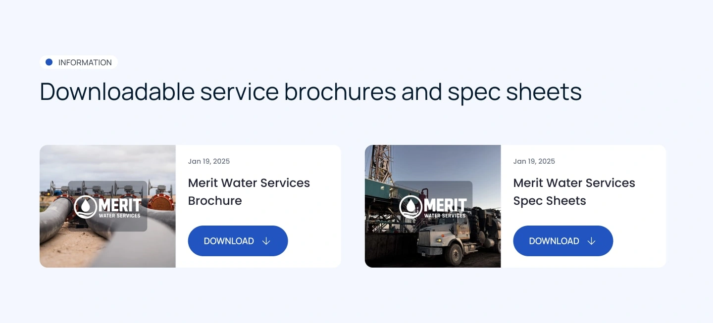 The Brochures or Resources section provides visitors with downloadable materials — such as technical specifications, sustainability reports, or service overviews. Design-wise, it should feel organized and easy to navigate, often presented as a grid or card layout with document icons and brief summaries.