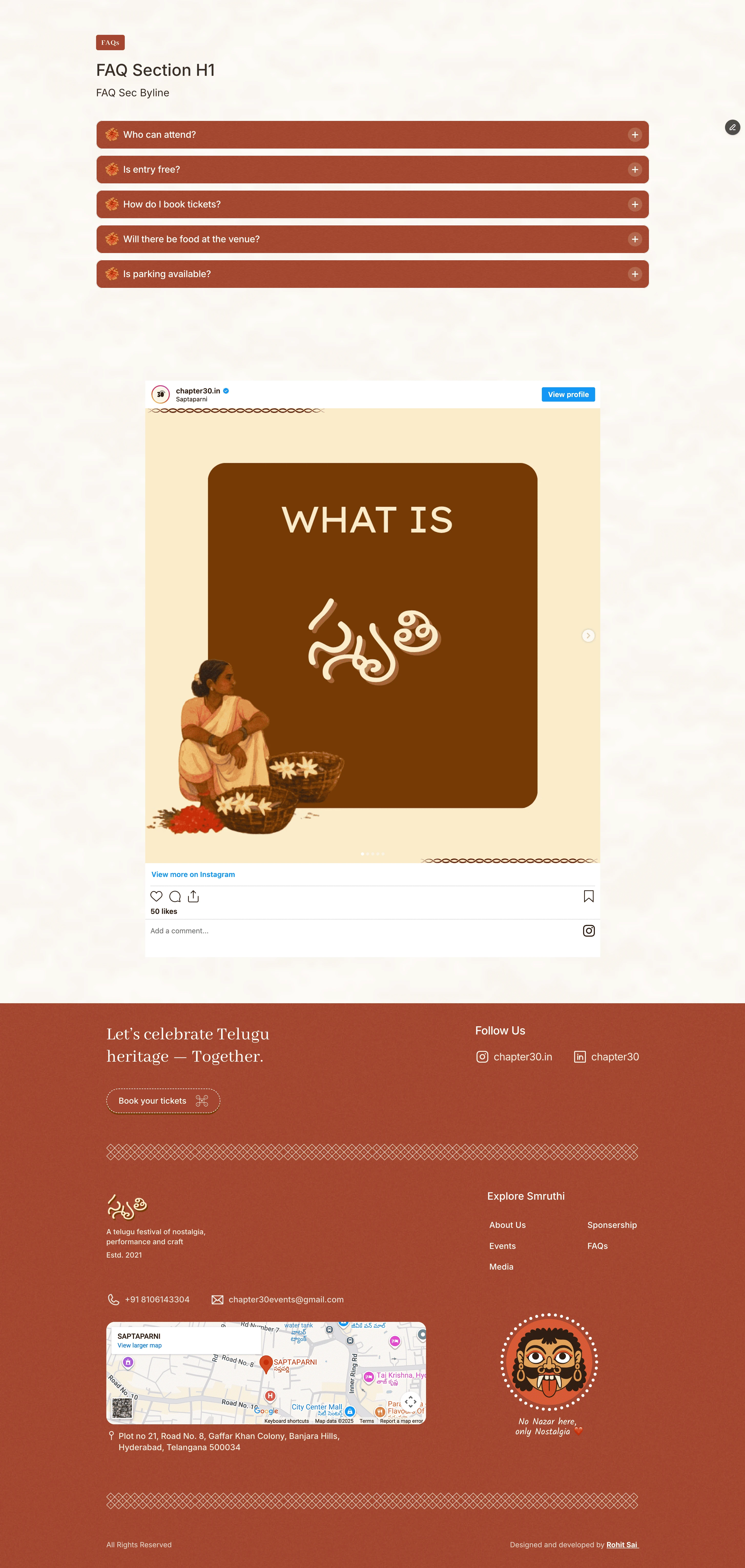 FAQs, Instagram integration & Footer sections