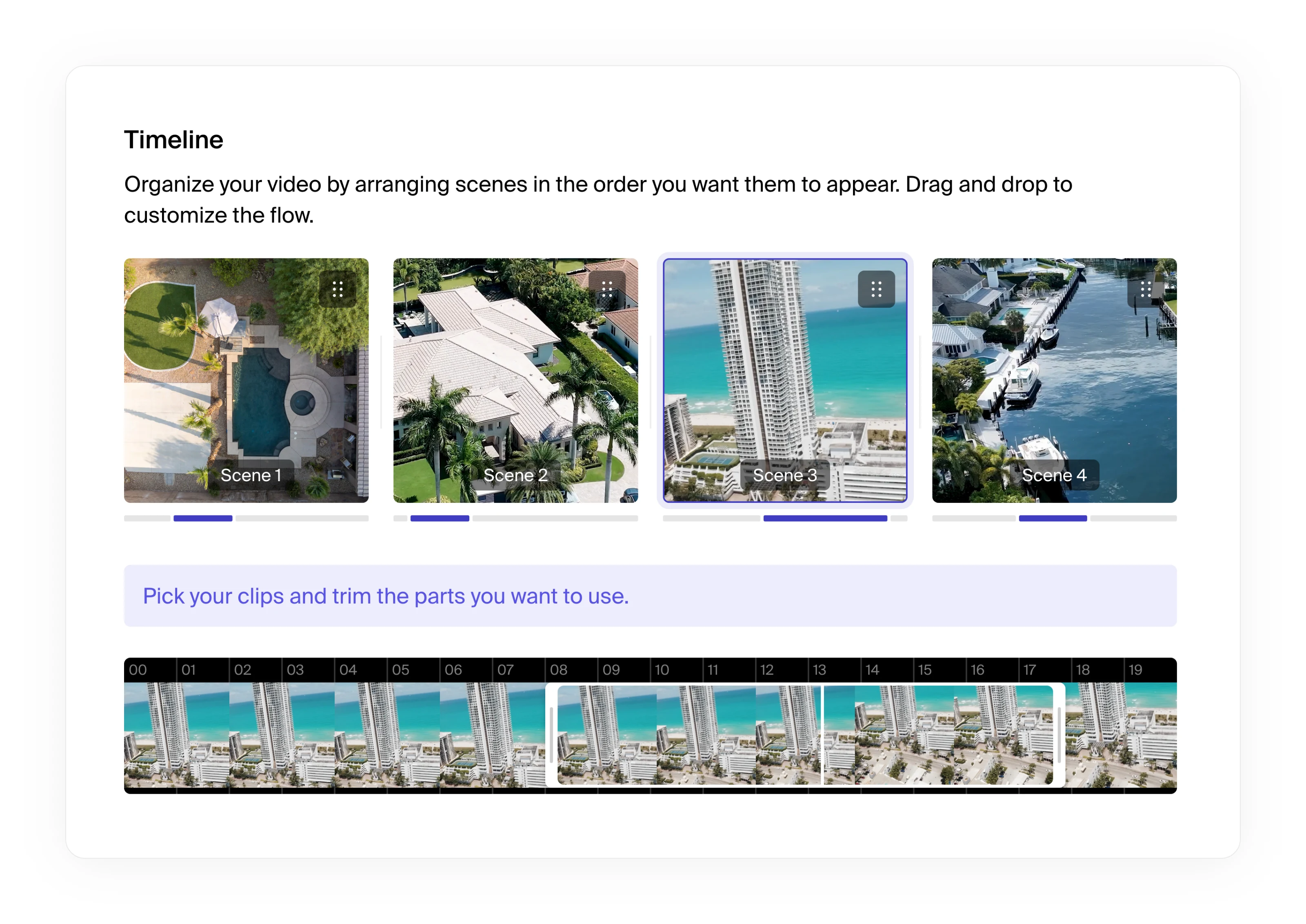 Timeline feature with media cropping and positioning, part of ChromaAI's Multi-Clip Editor tool.