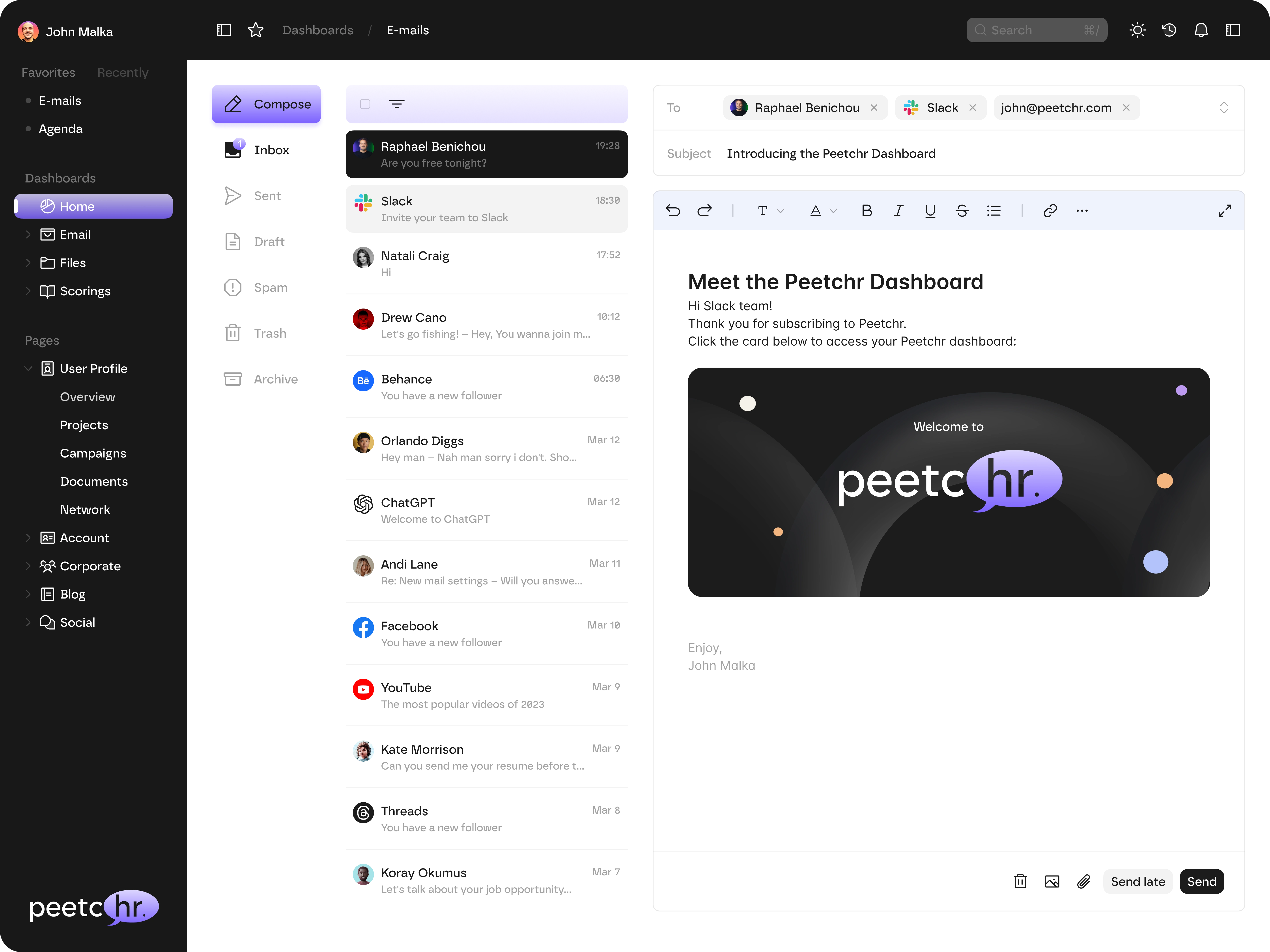 First iteration of the Peetchr Dashboard