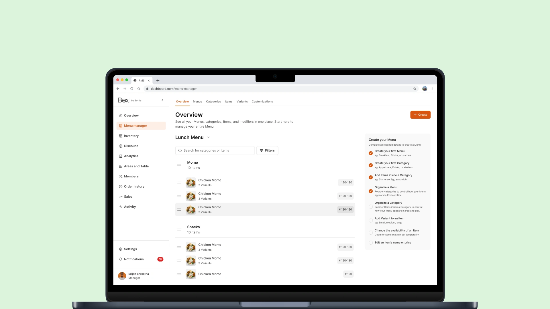 Restaurant management Webapp Design