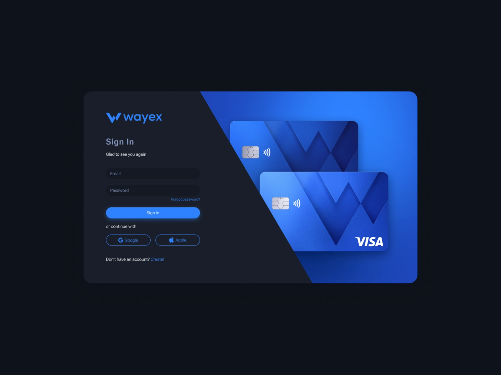 Sign-in screen for the Wayex web app — clean layout with visual emphasis on branding and user-friendly authentication flow.