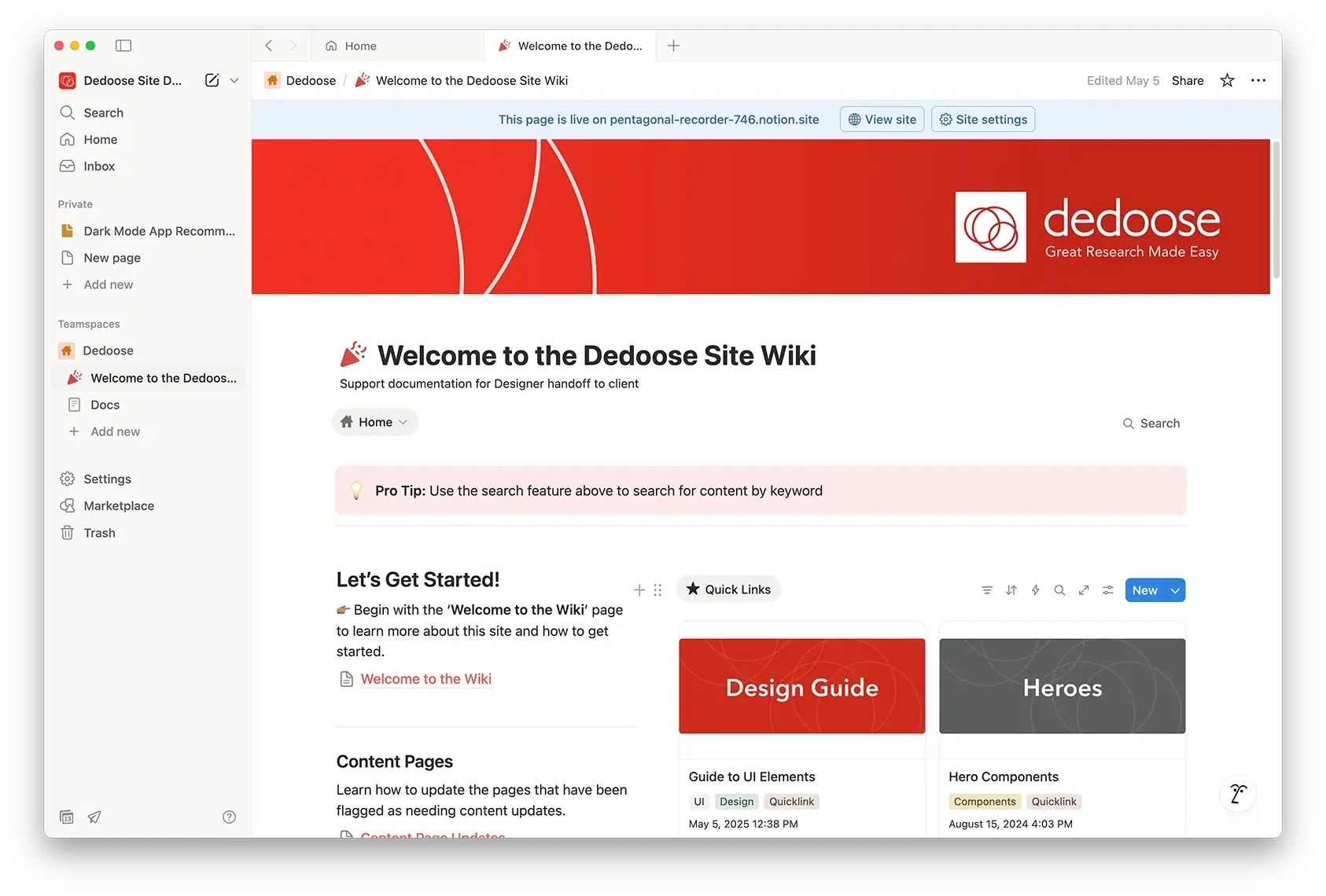 Home Screen from Notion Site