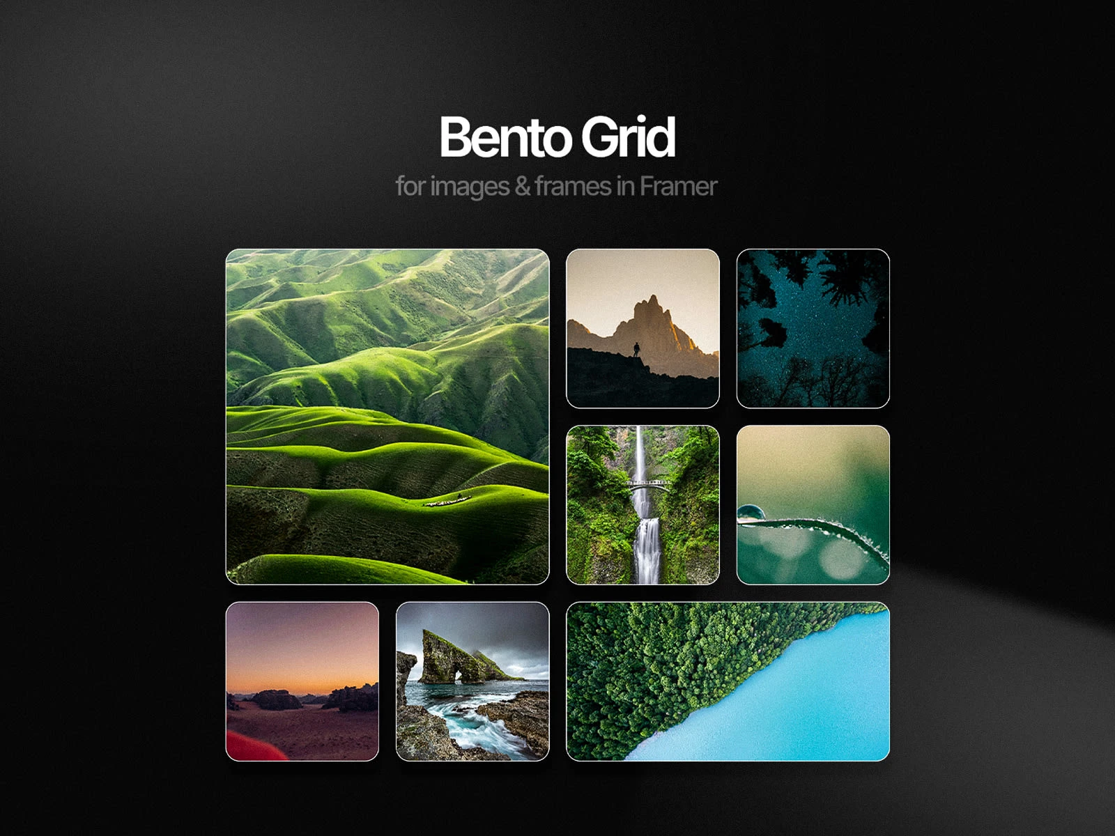 A bento grid that connects to shapes and frames in Framer, with customizable grid layouts