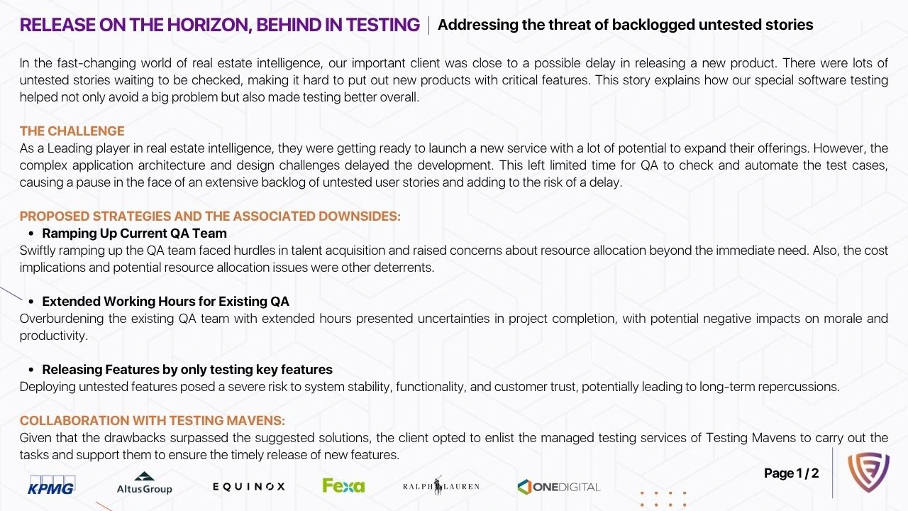 Release on the horizon, Behind in Testing (1/2) - Testing Mavens