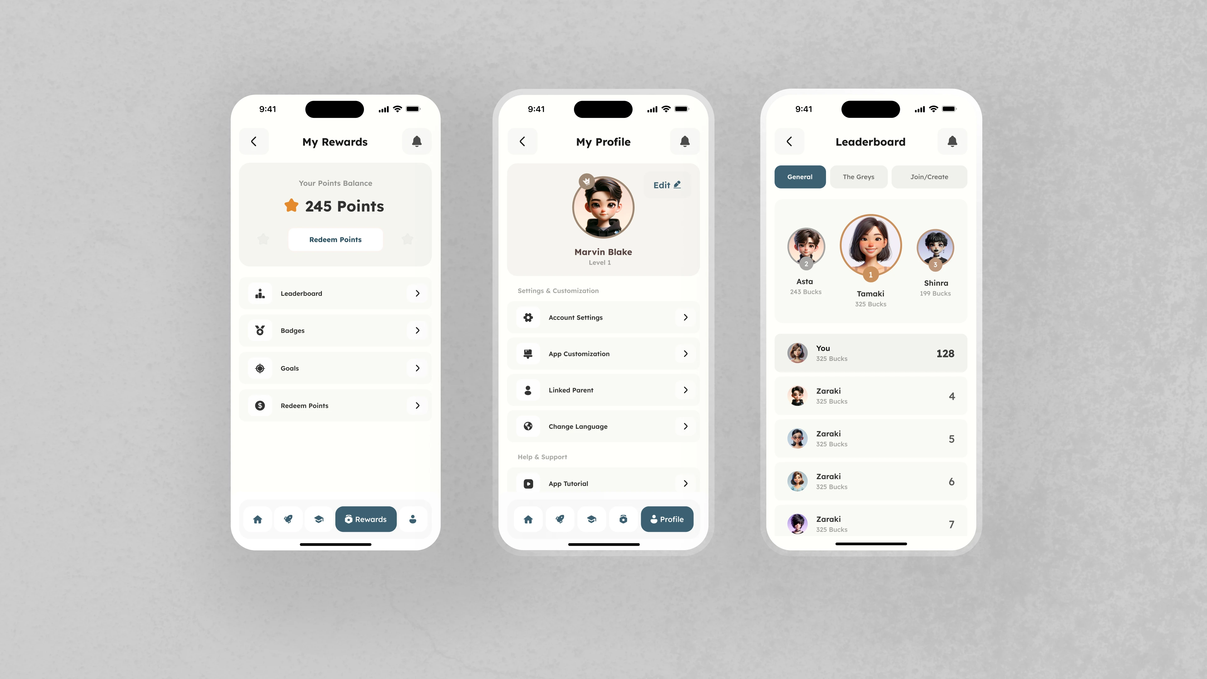 Profile and Reward pages