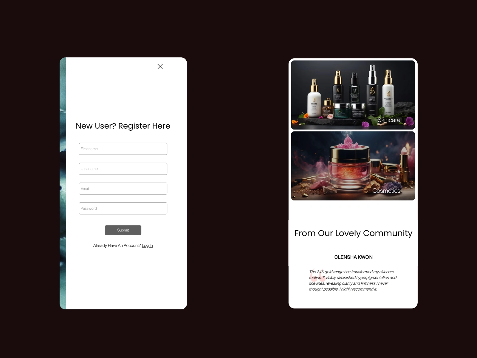 Sign in page and testimonial section