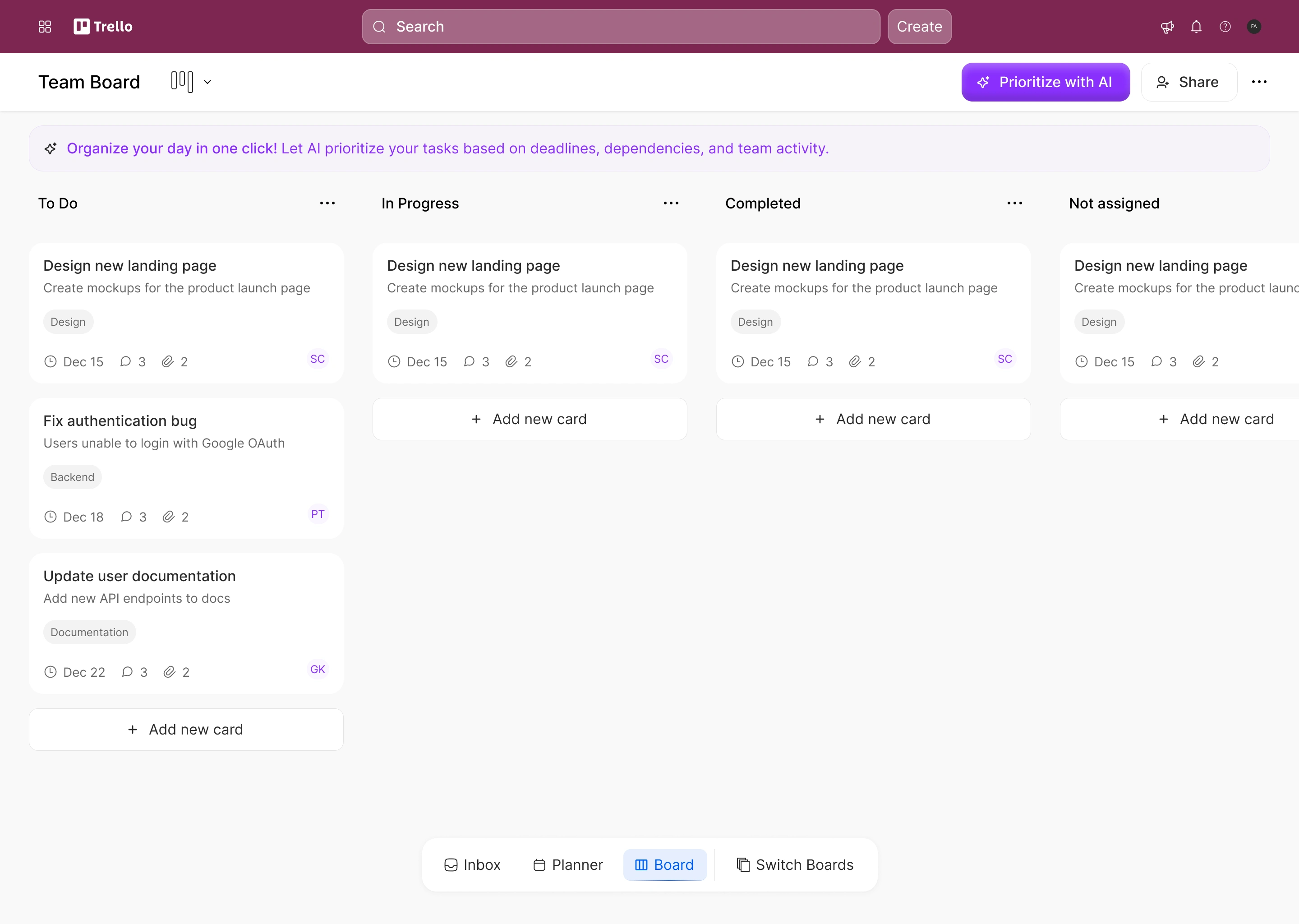 Default Board with AI button