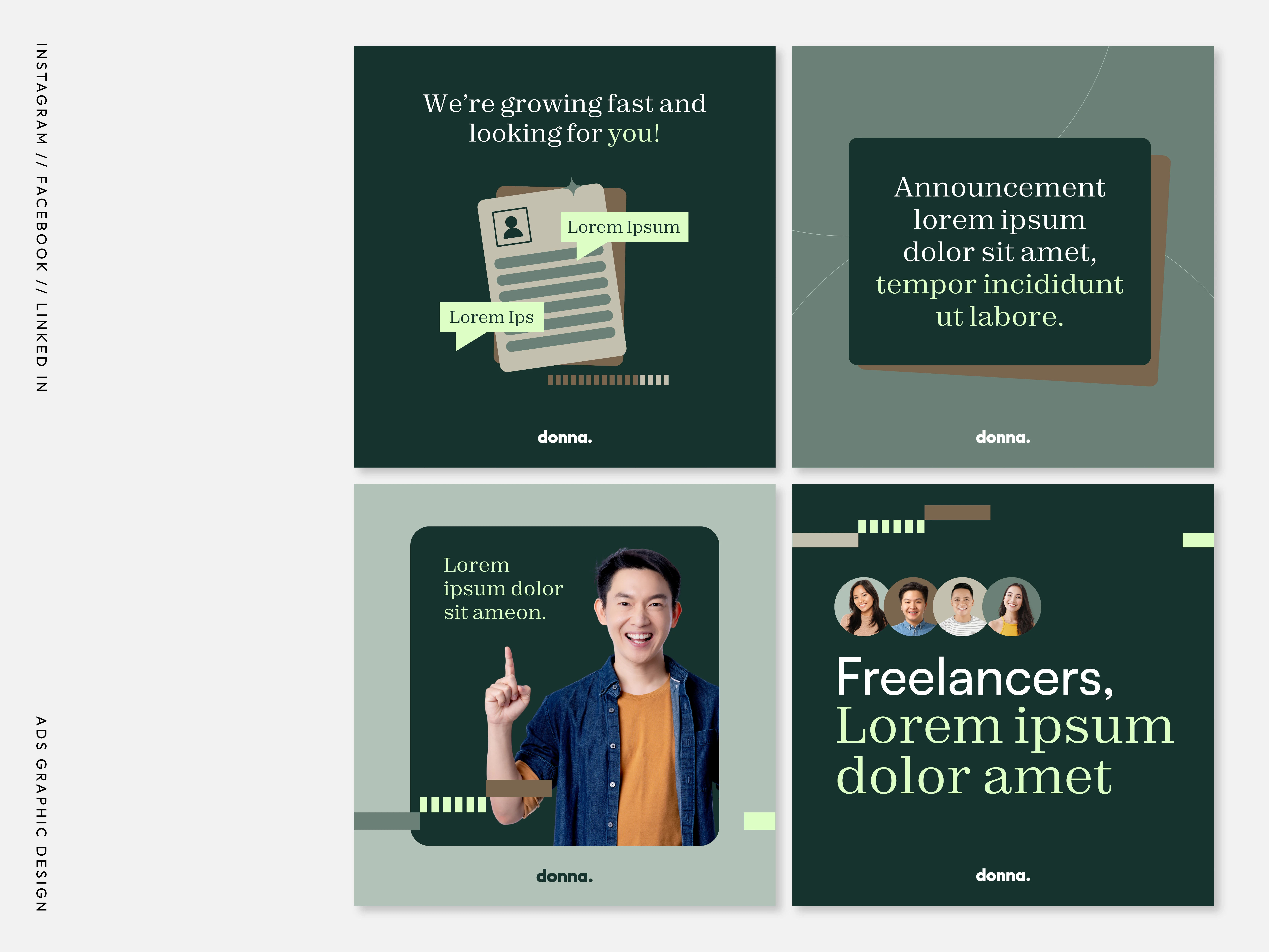 Meta Ads Templates for Hire Donna (HR Recruitment). Software used: Canva, for easier collaboration.