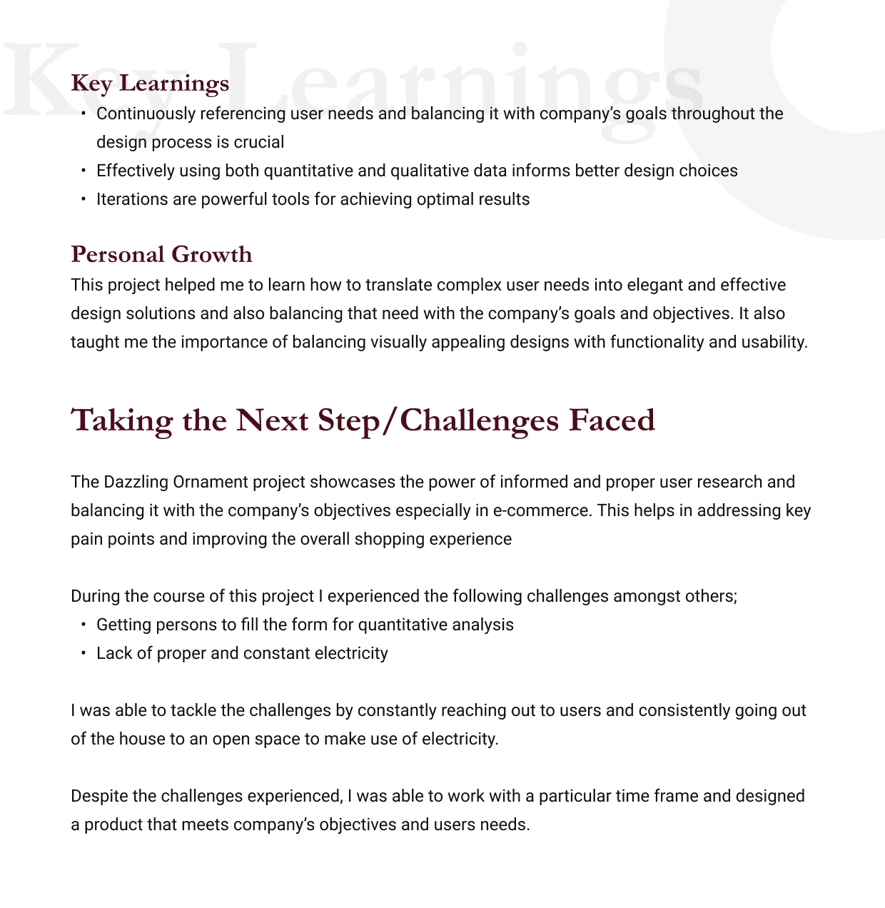 Key learnings