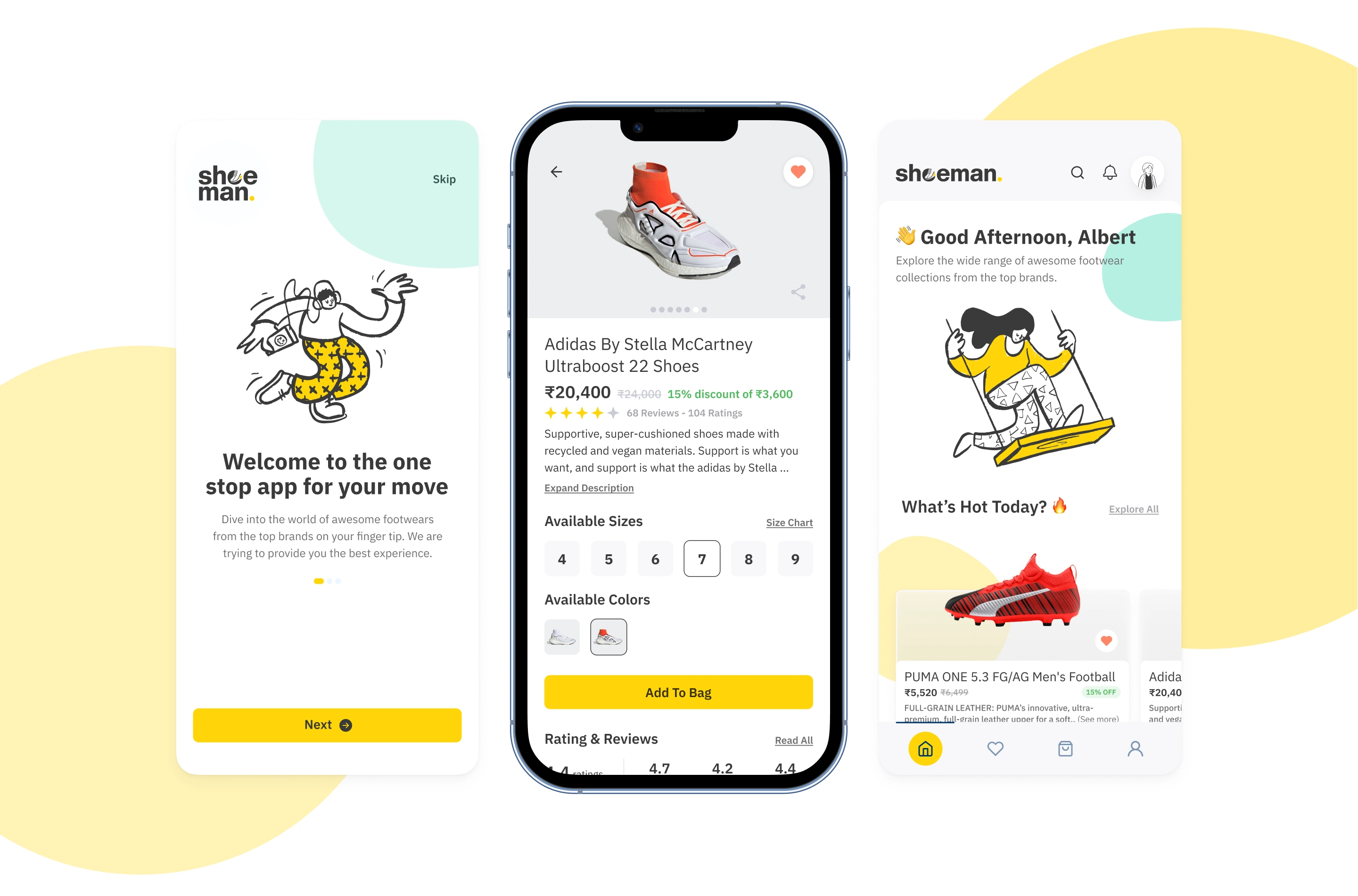 Onboarding, product and home screen preserntation