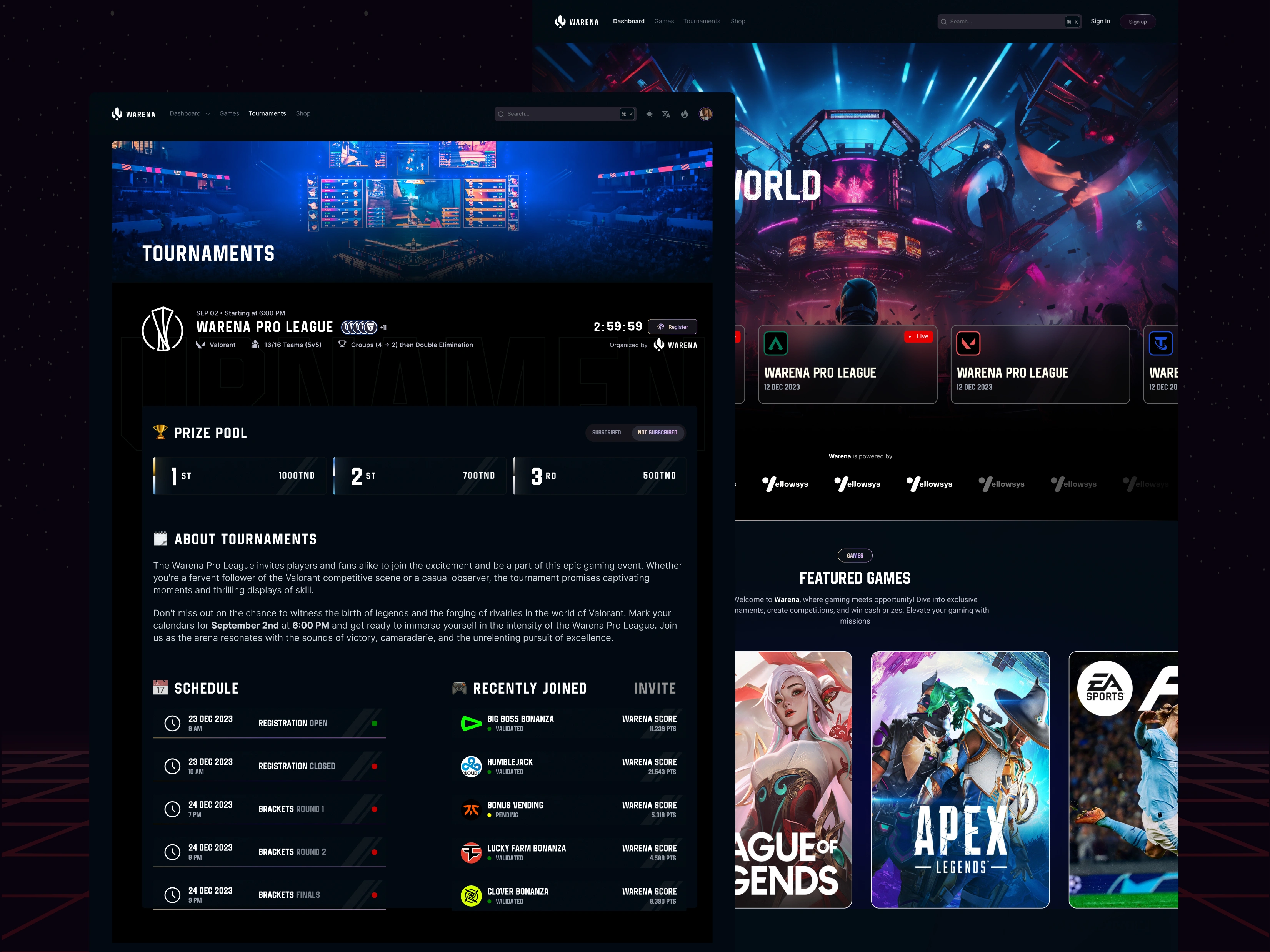 Warena - Tournament web page