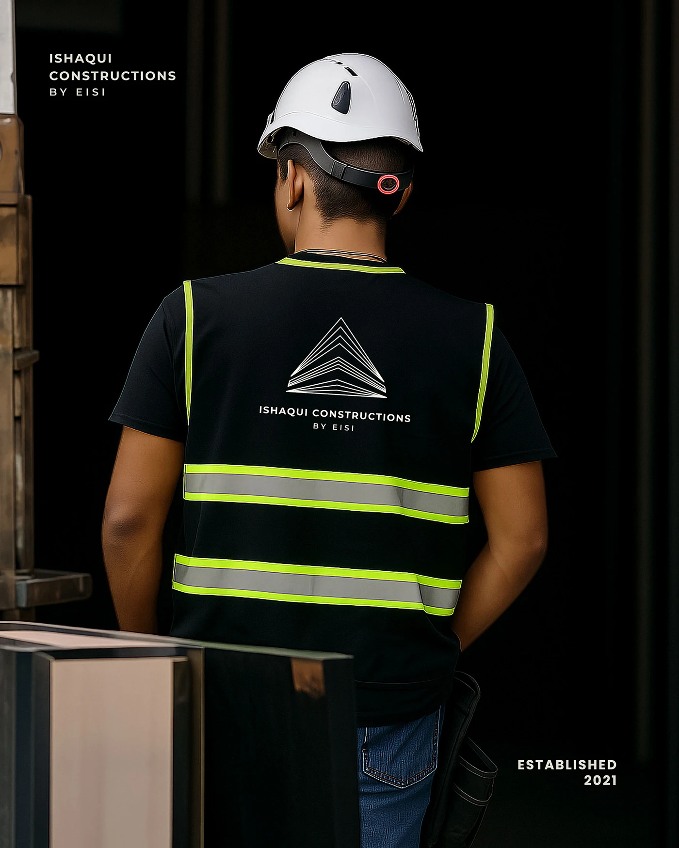 Logo on construction workers' jacket