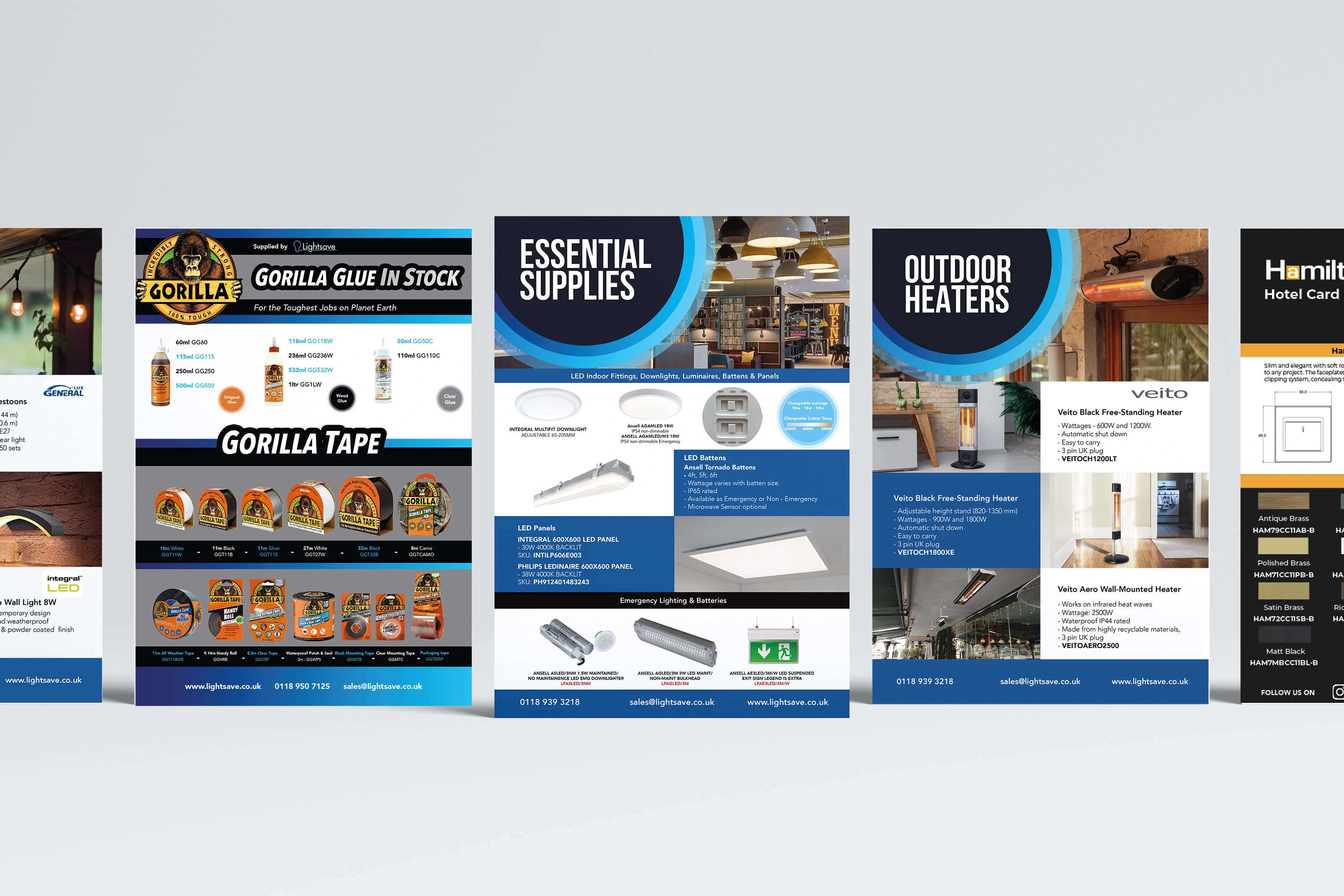 Range of Lightsave product flyers