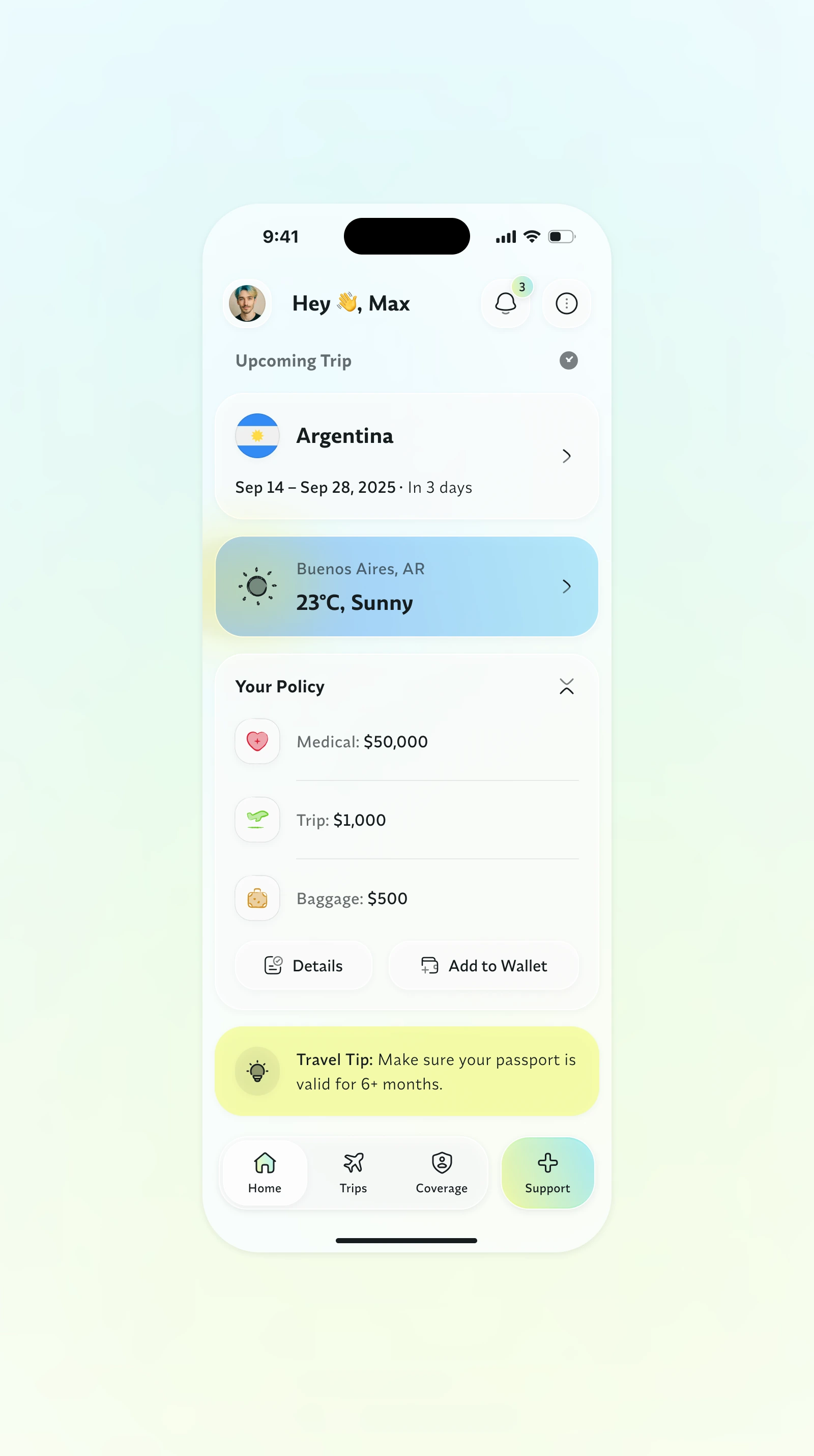 The "Home" main screen