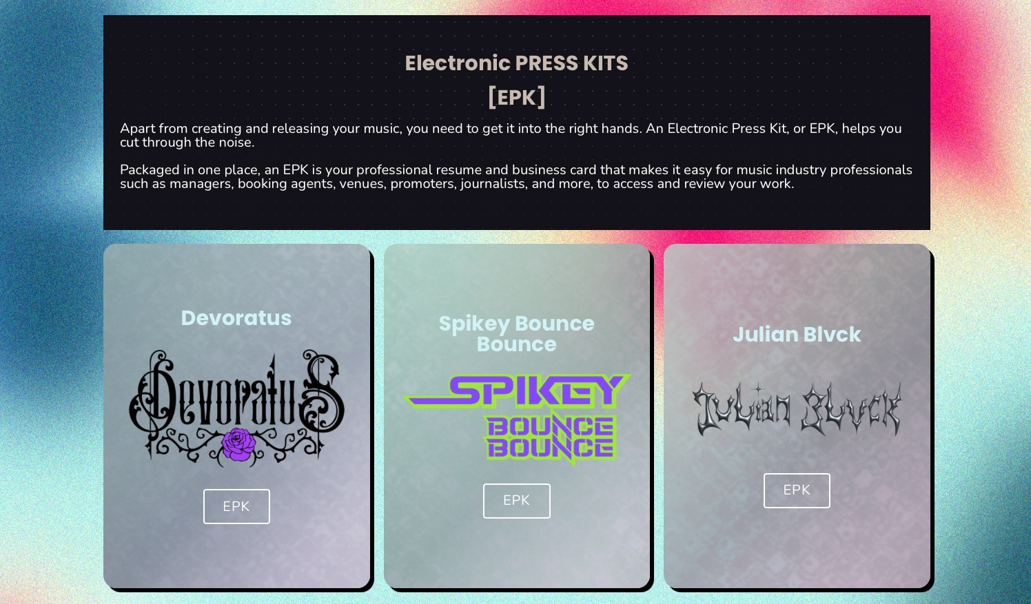 EPK page. Part of services. 