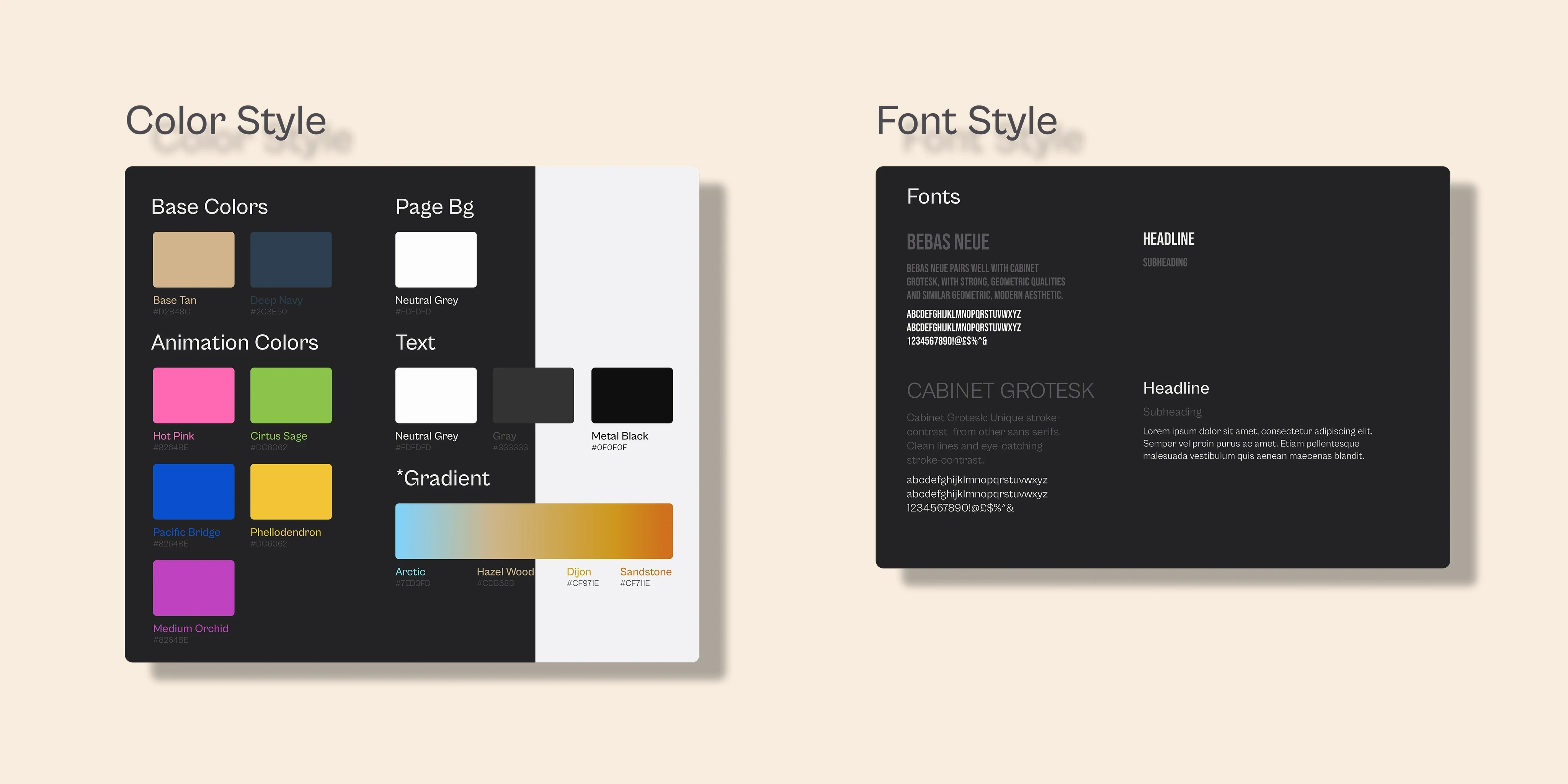 First iterations of Color Styles and Font styles were created.