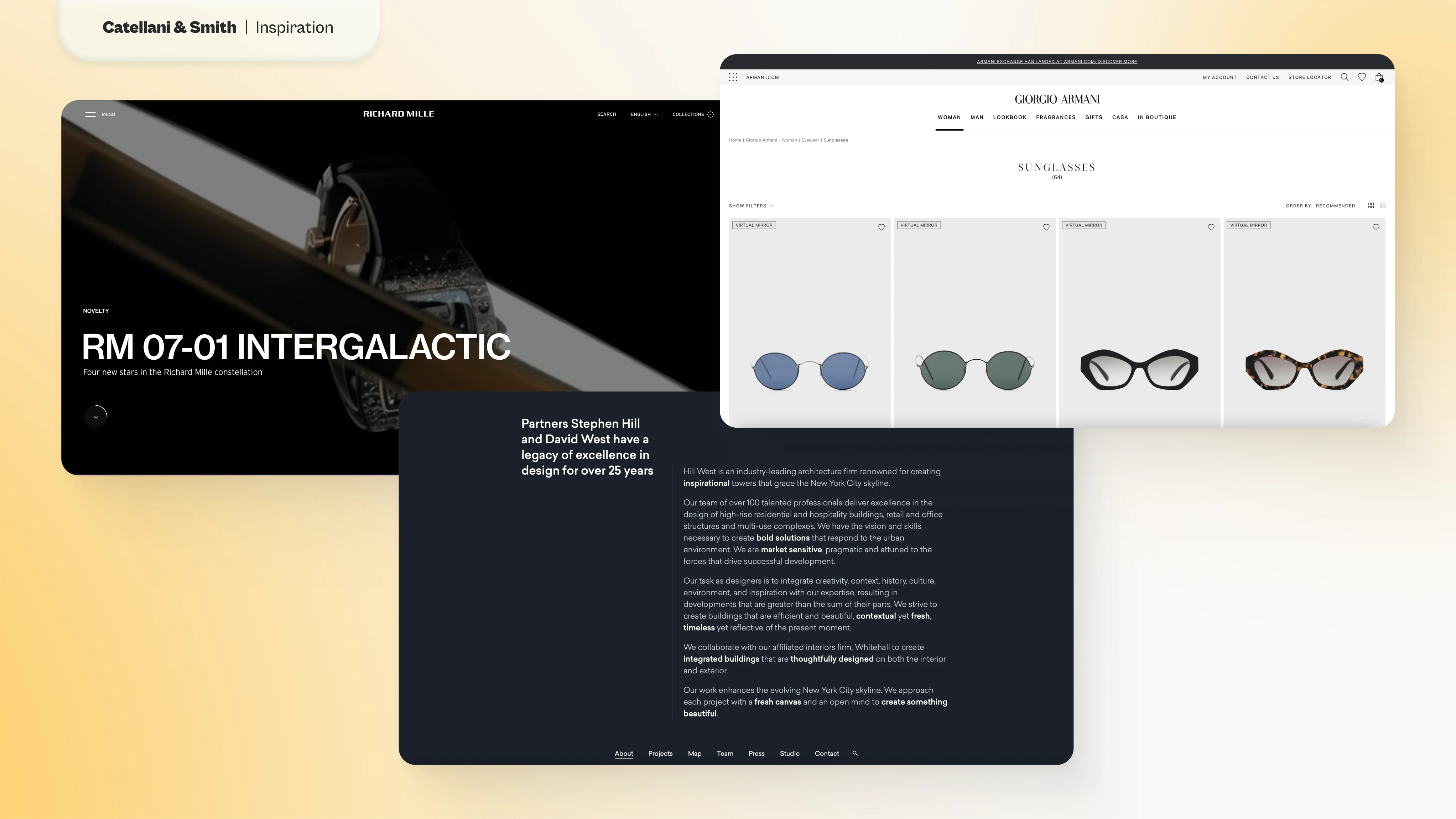 Screenshots of website used for inspiration: Richard Mille, Giorgio Armani, Hill West