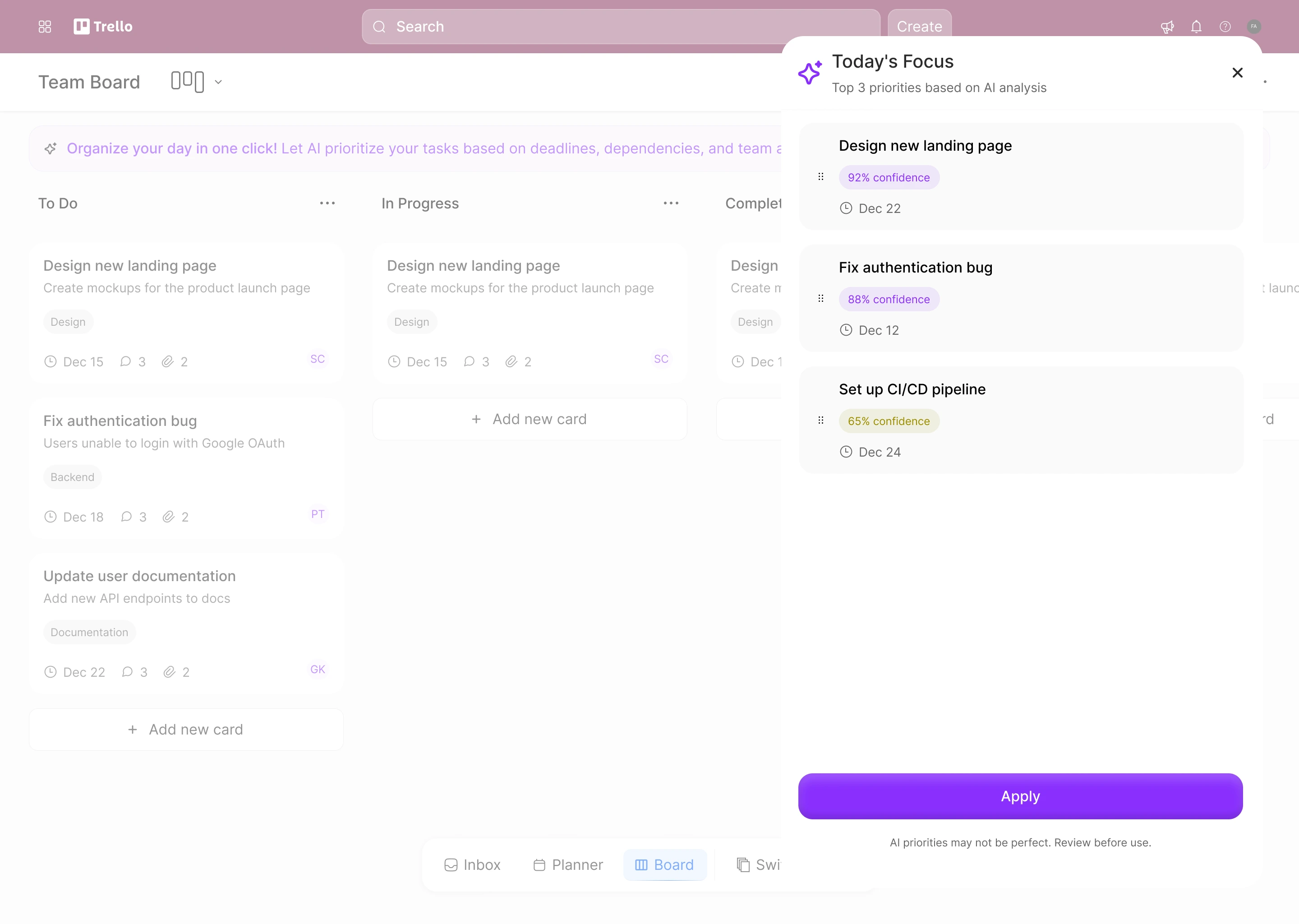 After AI analysis - One click, full review before applying