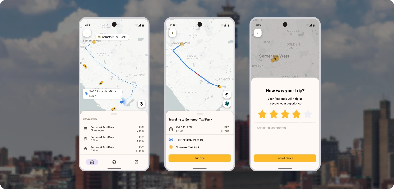Taxi Tracking UI Screens