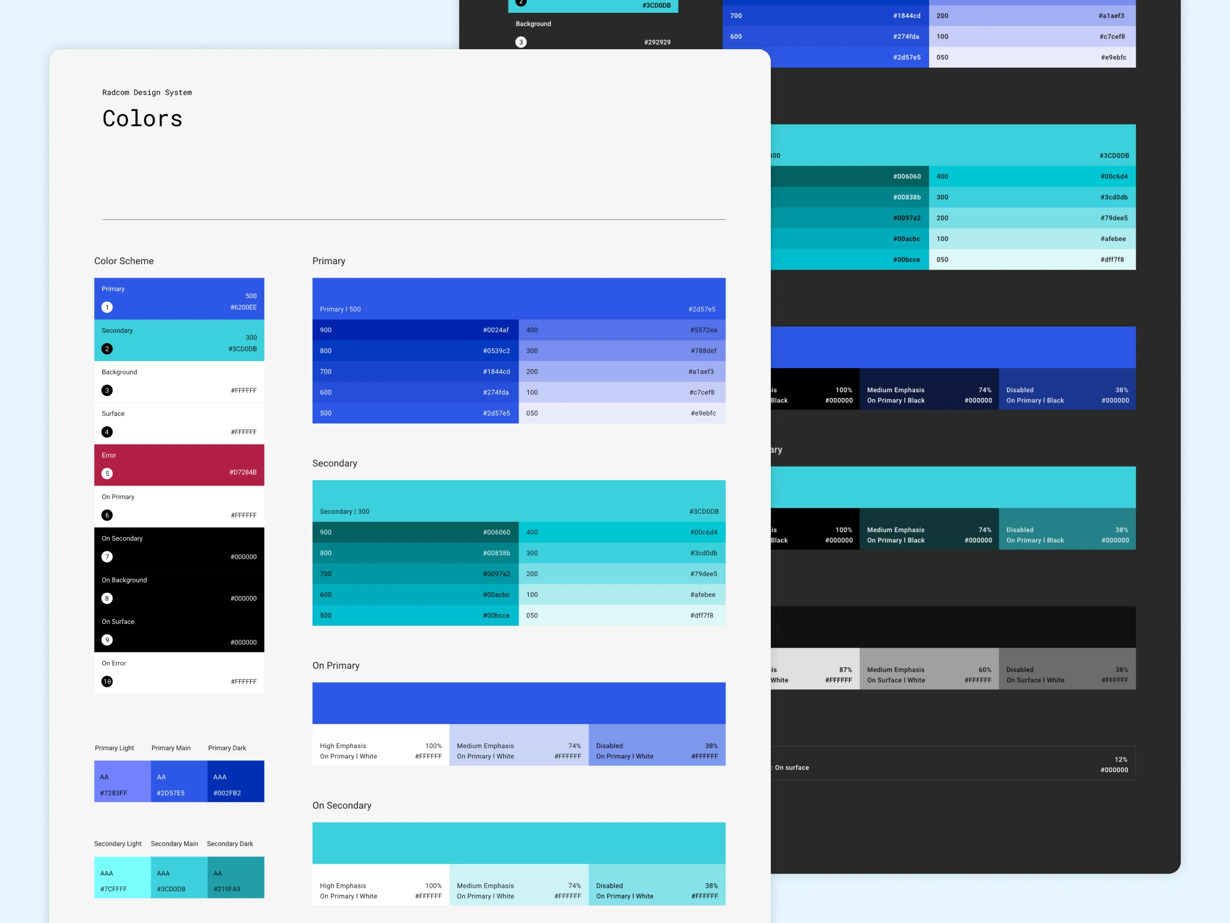 Radcom Design System Color Palette