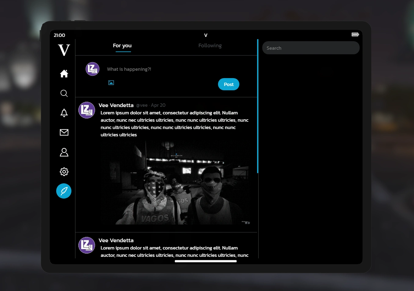 Twitter app with tweets, likes, comments, messaging and profile