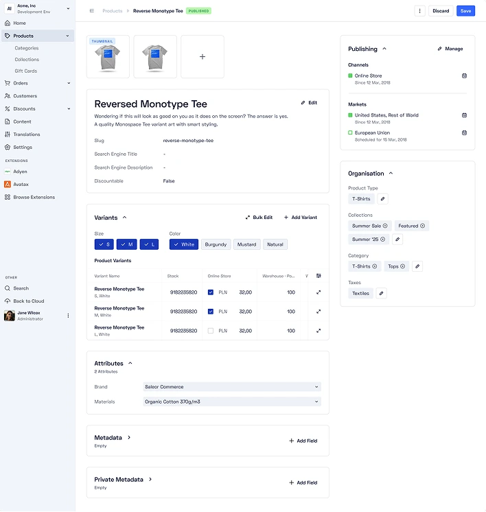 A single screen for complete product management, designed to seamlessly integrate UI from extensions