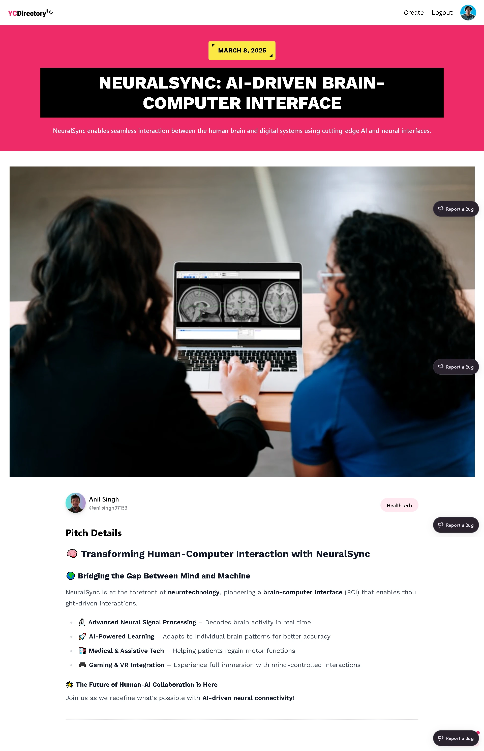 YC directory - Startup page including comprehensive details about the Startup