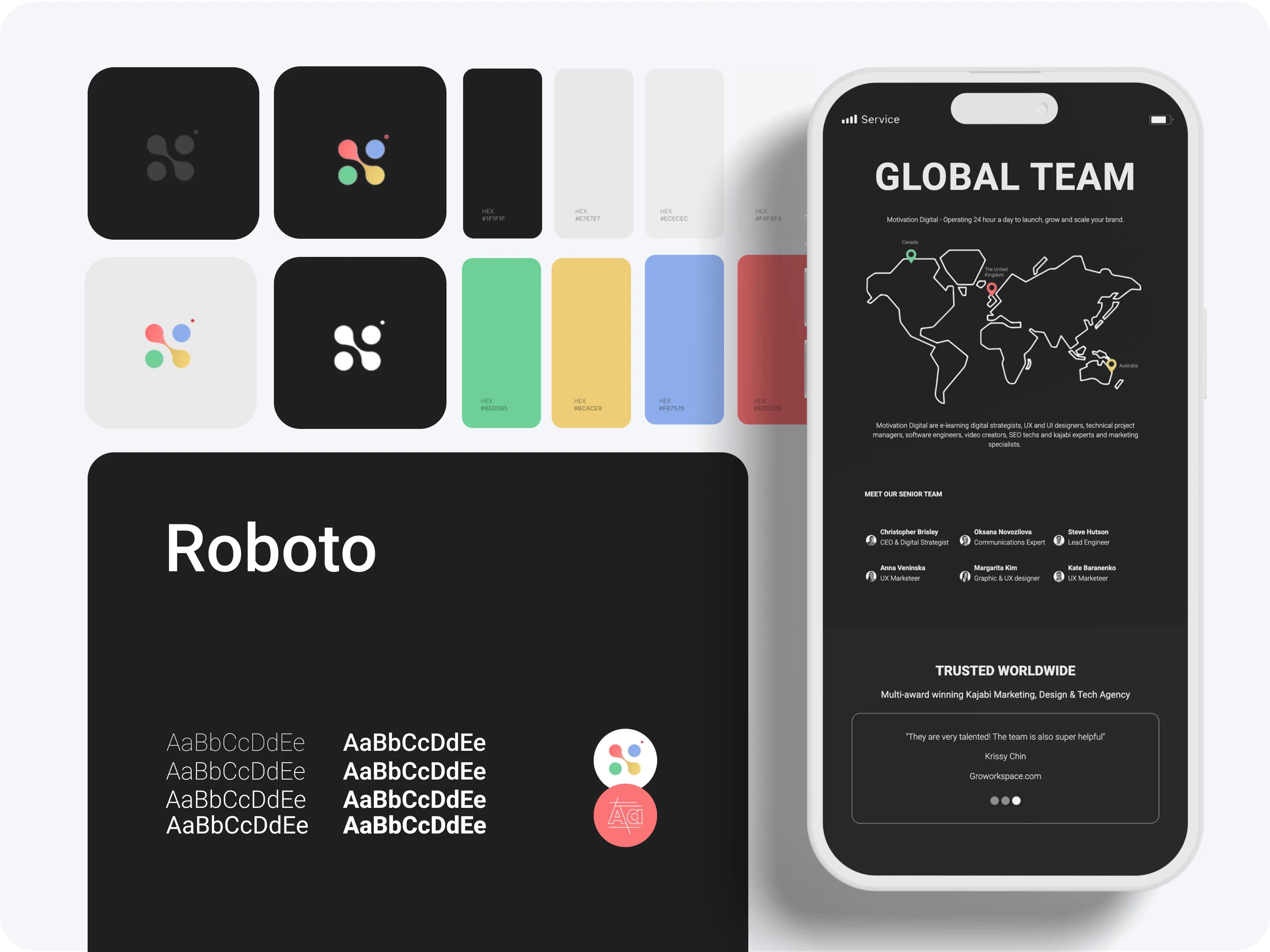 Colour palette & font displayed on mobile 