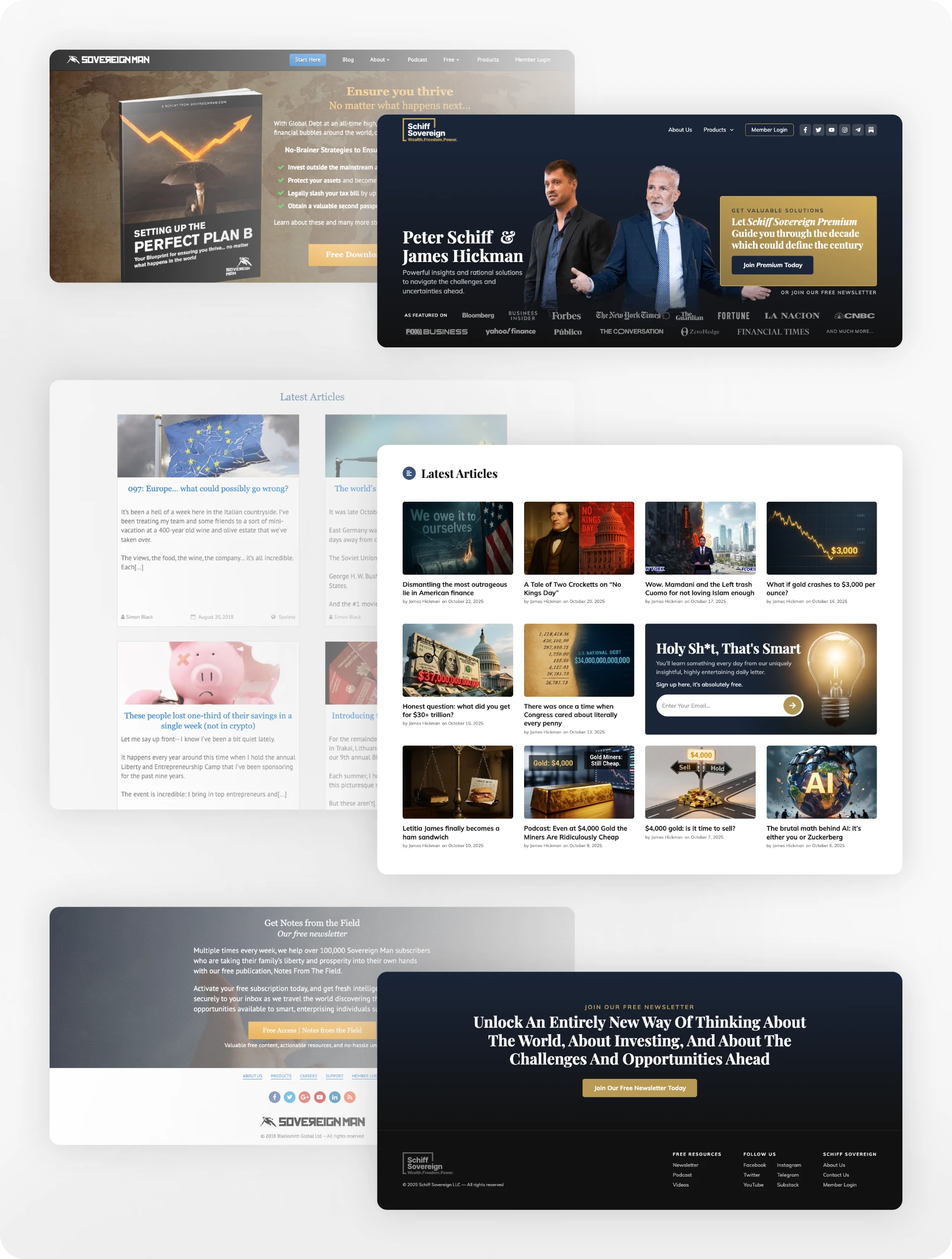 Homepage sections before and after redesign: Hero, article layout, and footer updates
