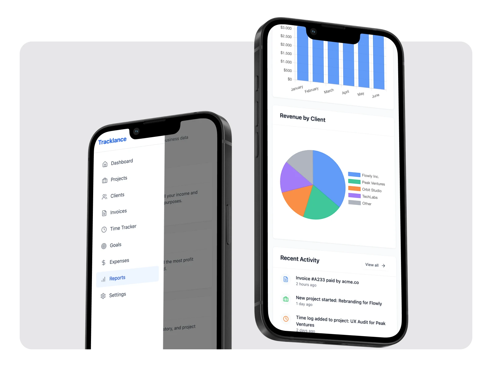 Built to fit your workflow — anywhere.
Fully responsive design to manage your freelance business on the go.
