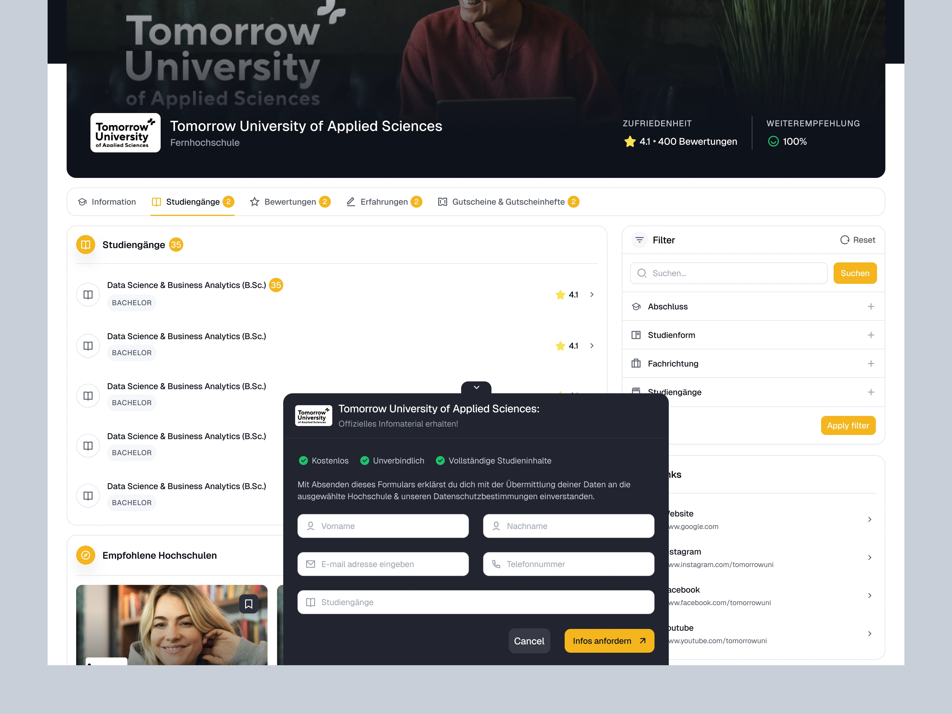 Informationsformular anfordern