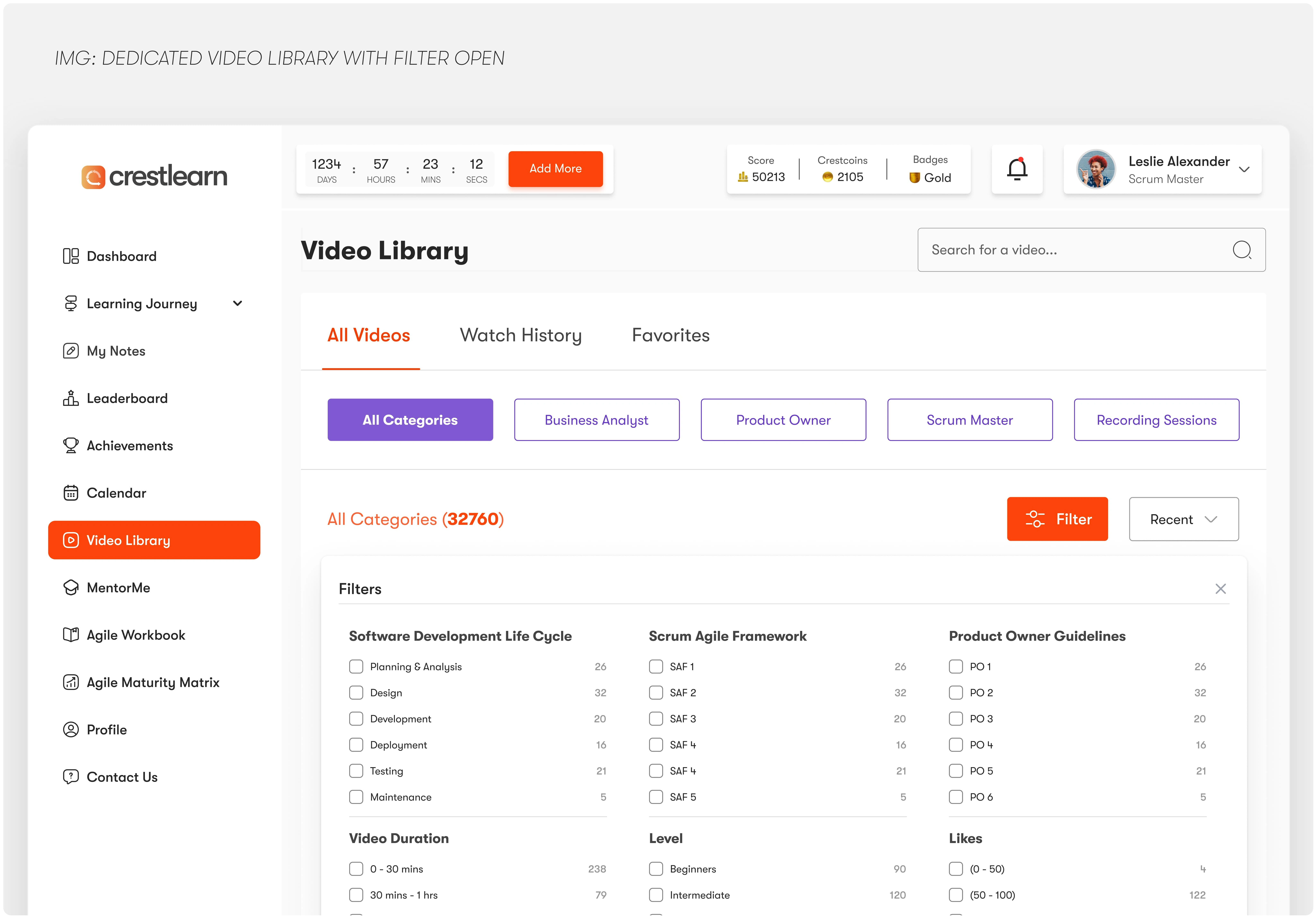 Video Library with Filter opened