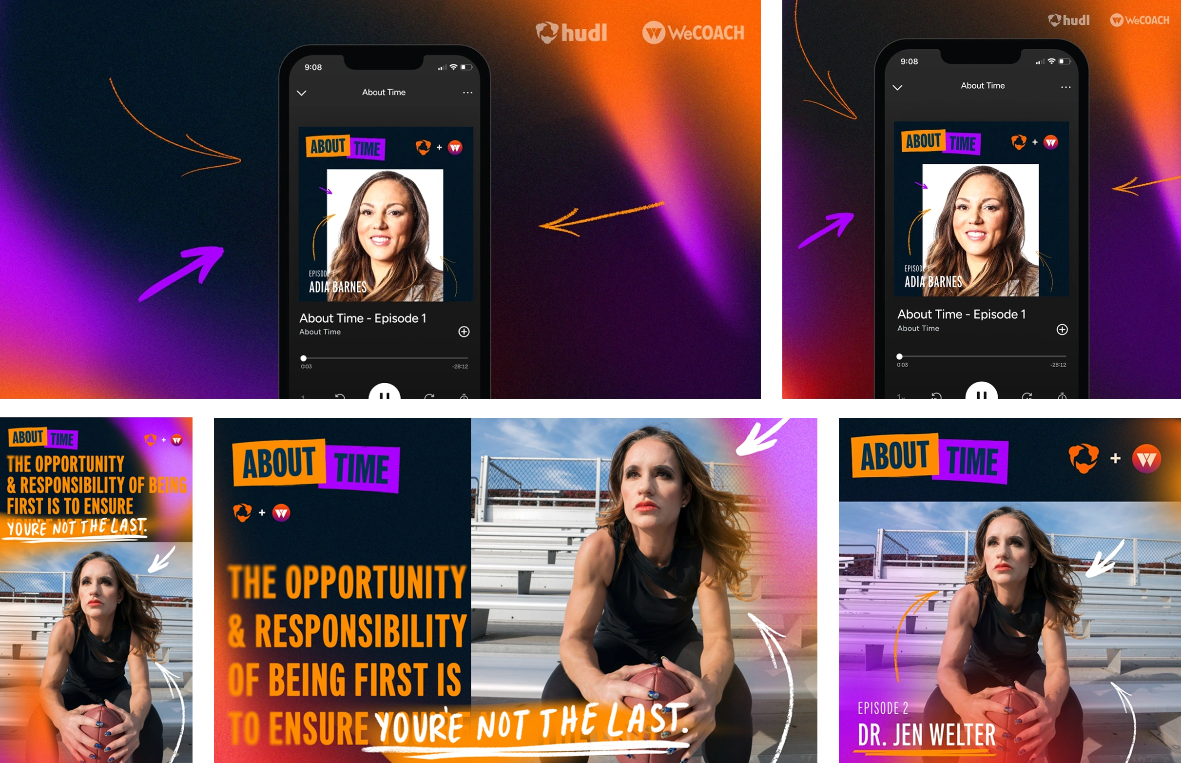 Some designs for episodes and promotion formatted for different platforms.