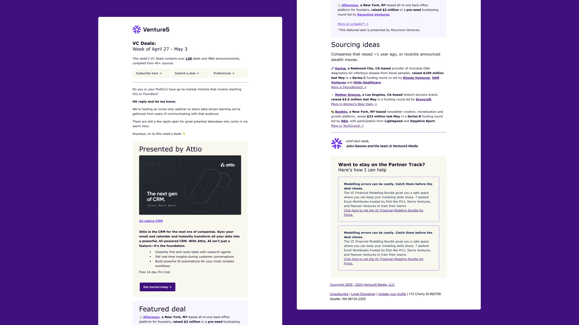 Kit email template for John Gannon's brand, Venture5