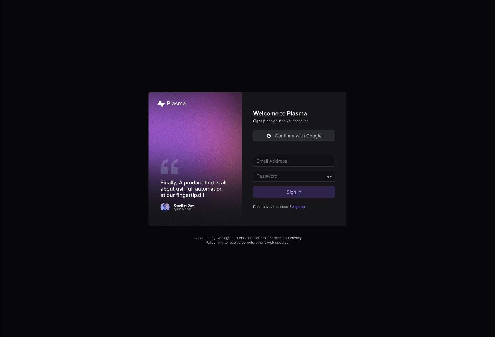 Authentication screen