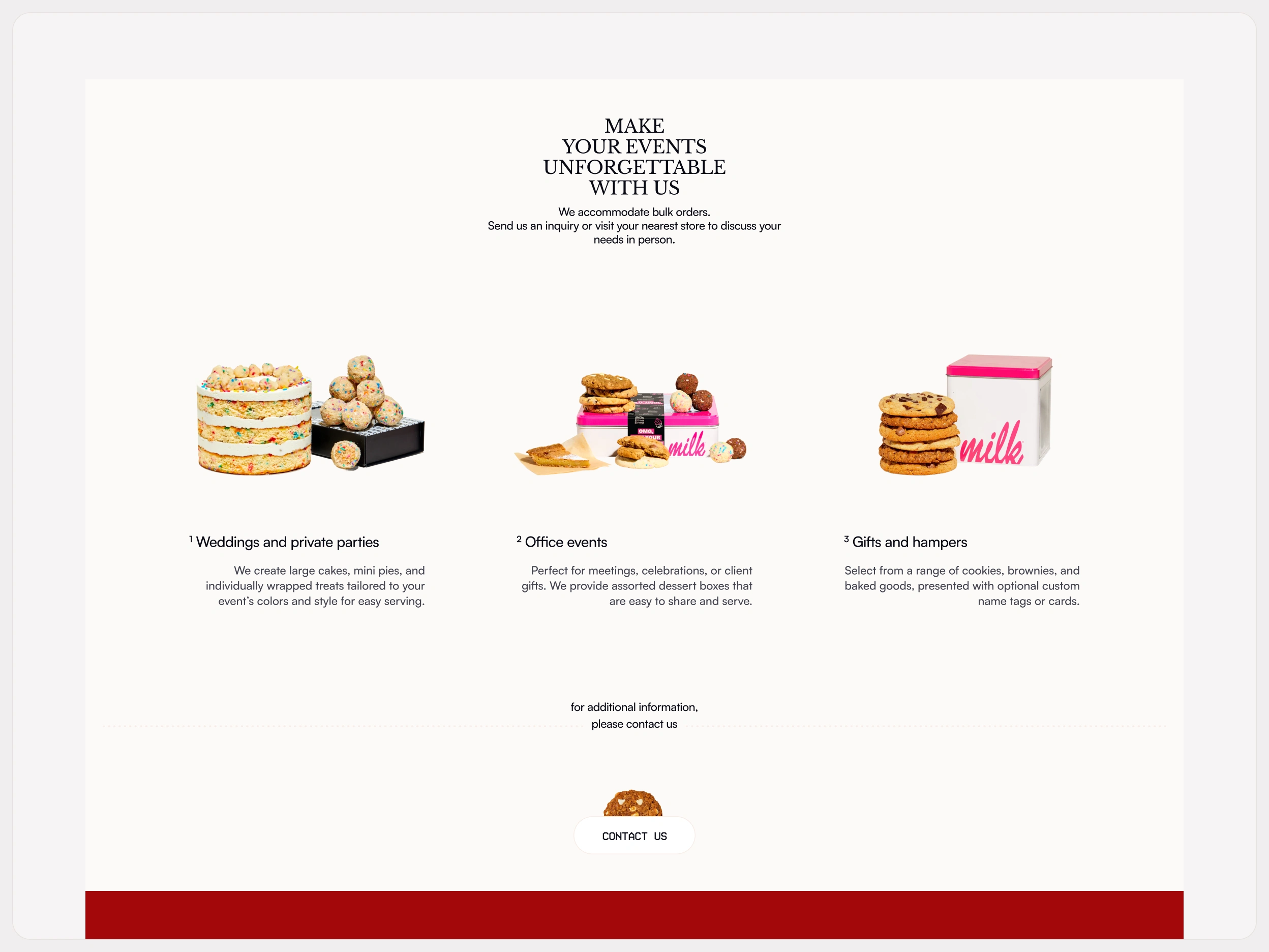 Bulk Orders Section of Bake Basket’s Landing Page