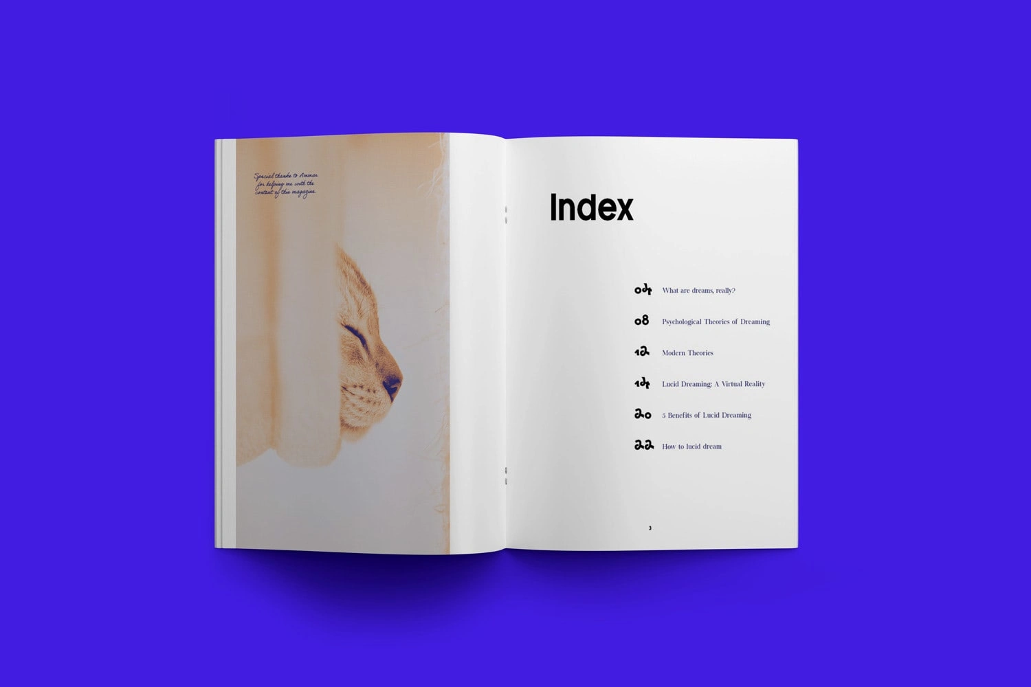 The index page portrays my design style: Minimalism and playfulness / exploration