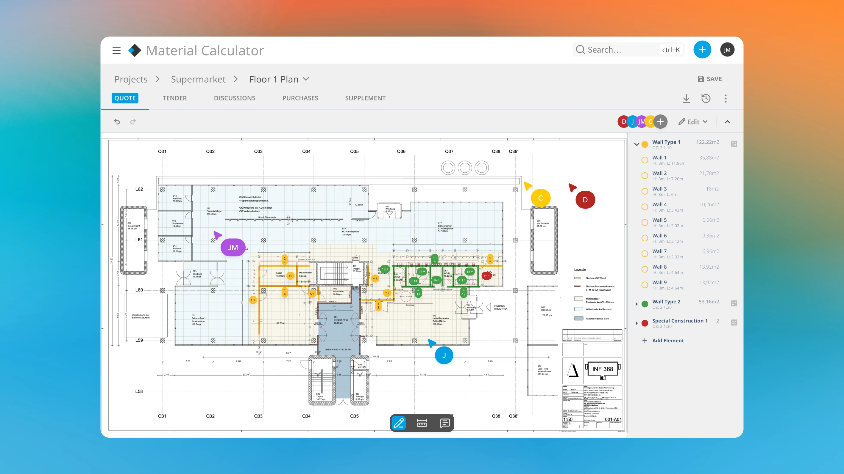 Applicators could now measure directly on their digital plans, and link results to tender positions. From site measurements → plan → exact quantities → approved order in minutes.