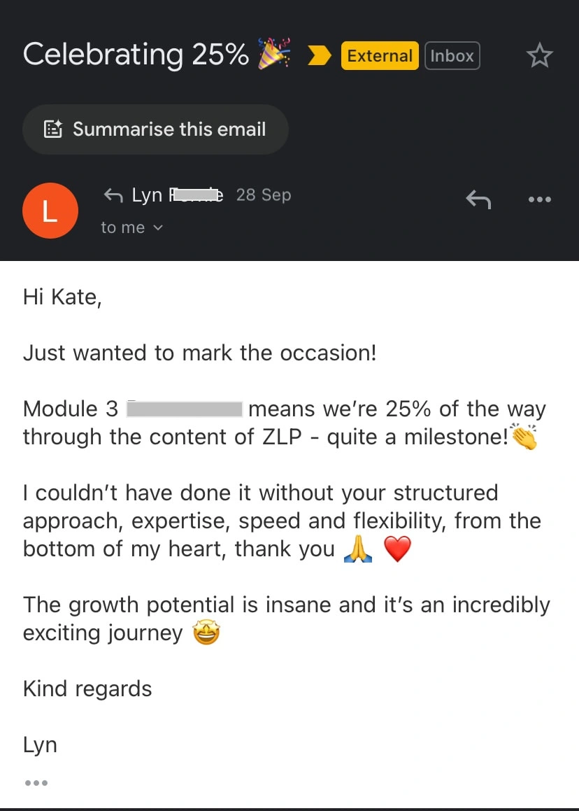Email from Client two months into 12 month project